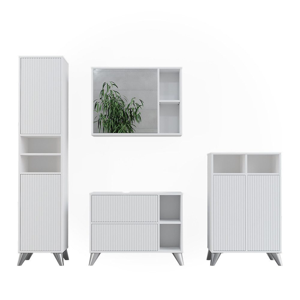Vicco Badmöbel-Set Leano, Weiß, 4-teilig, (4-St., 4er Set)