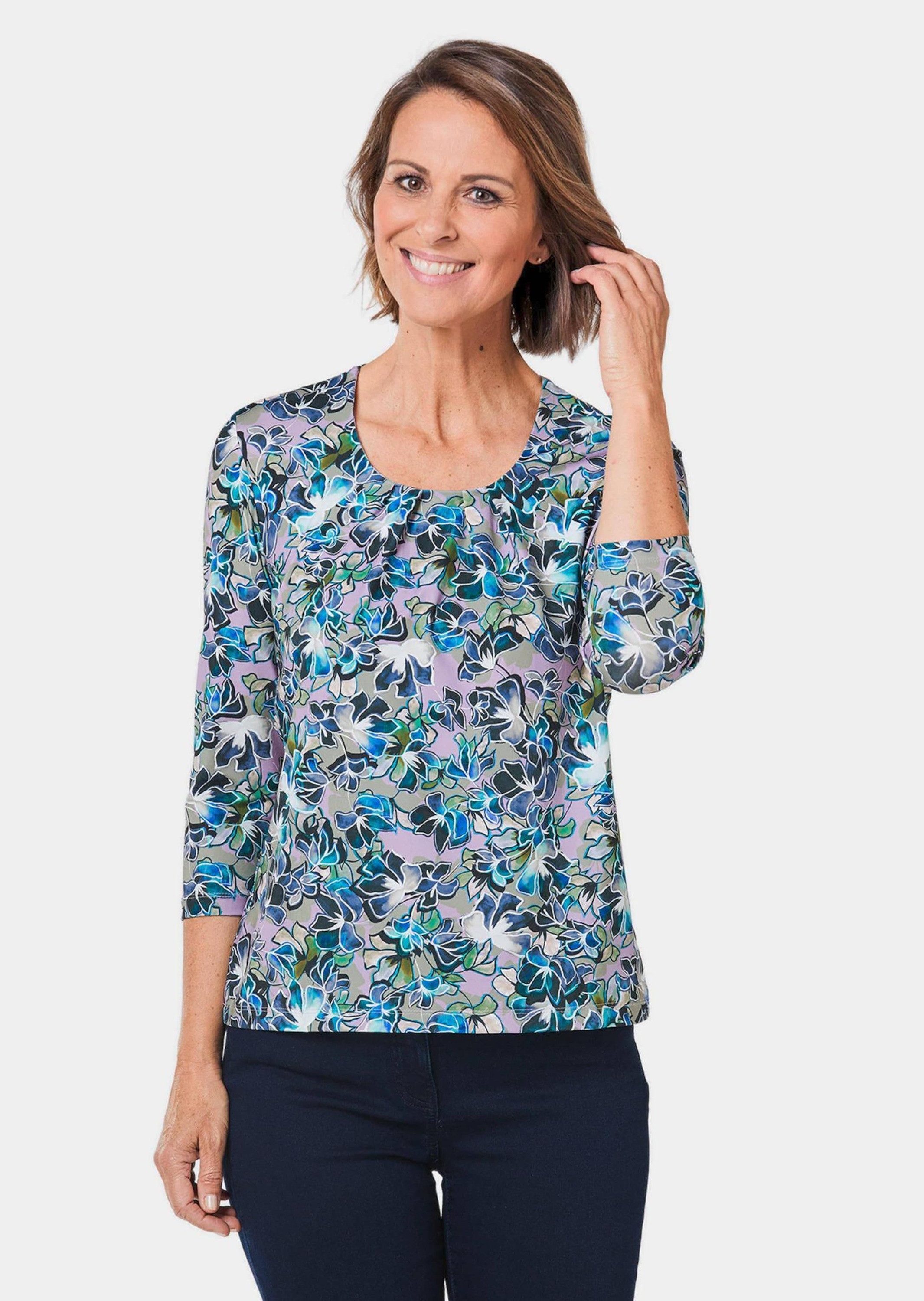 Print-Shirt Florales Halbarmshirt mit Rundhals