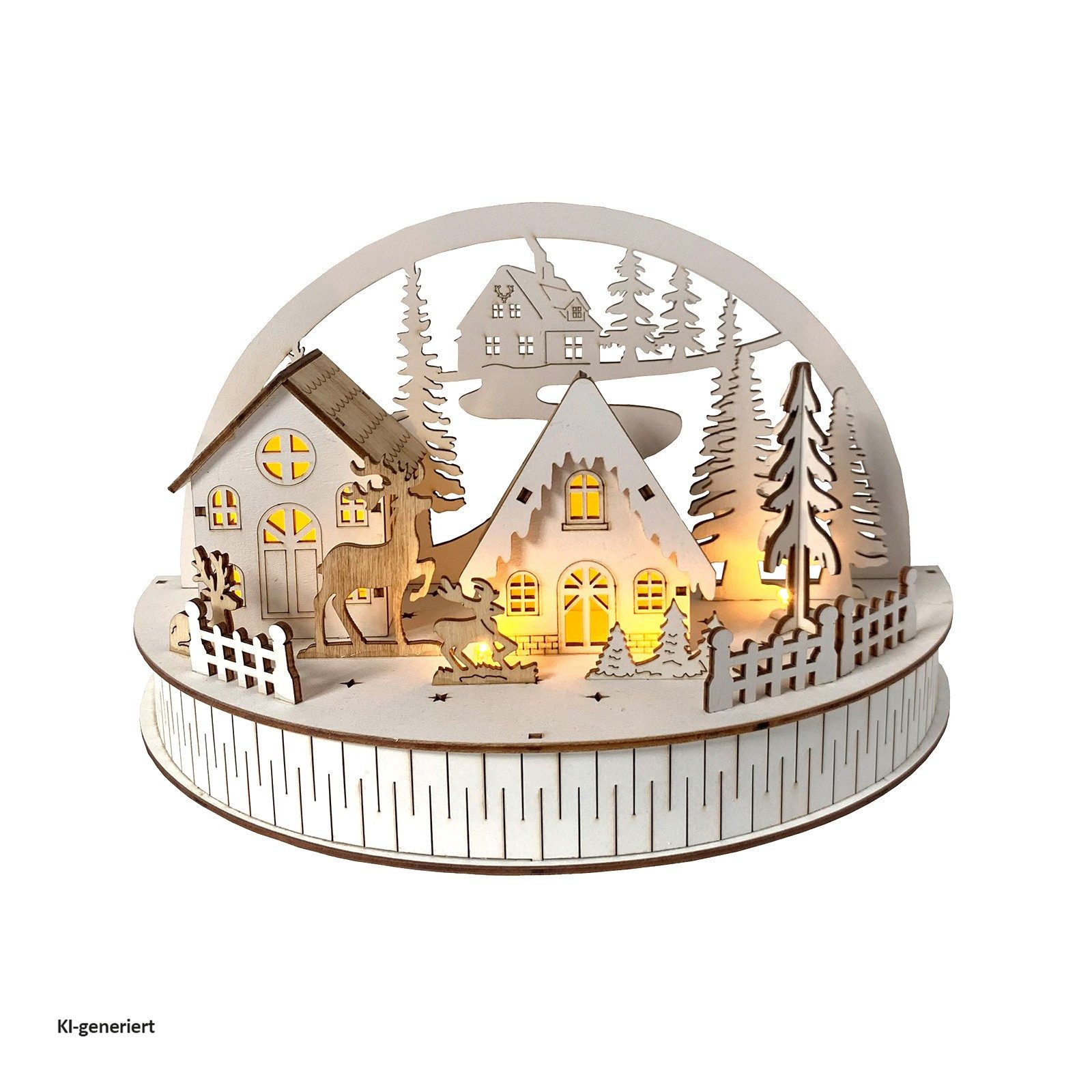 HTI-Living Weihnachtsszene LED Weihnachtsdeko Winterdorf und Rehe, Leuchtdeko batteriebetrieben