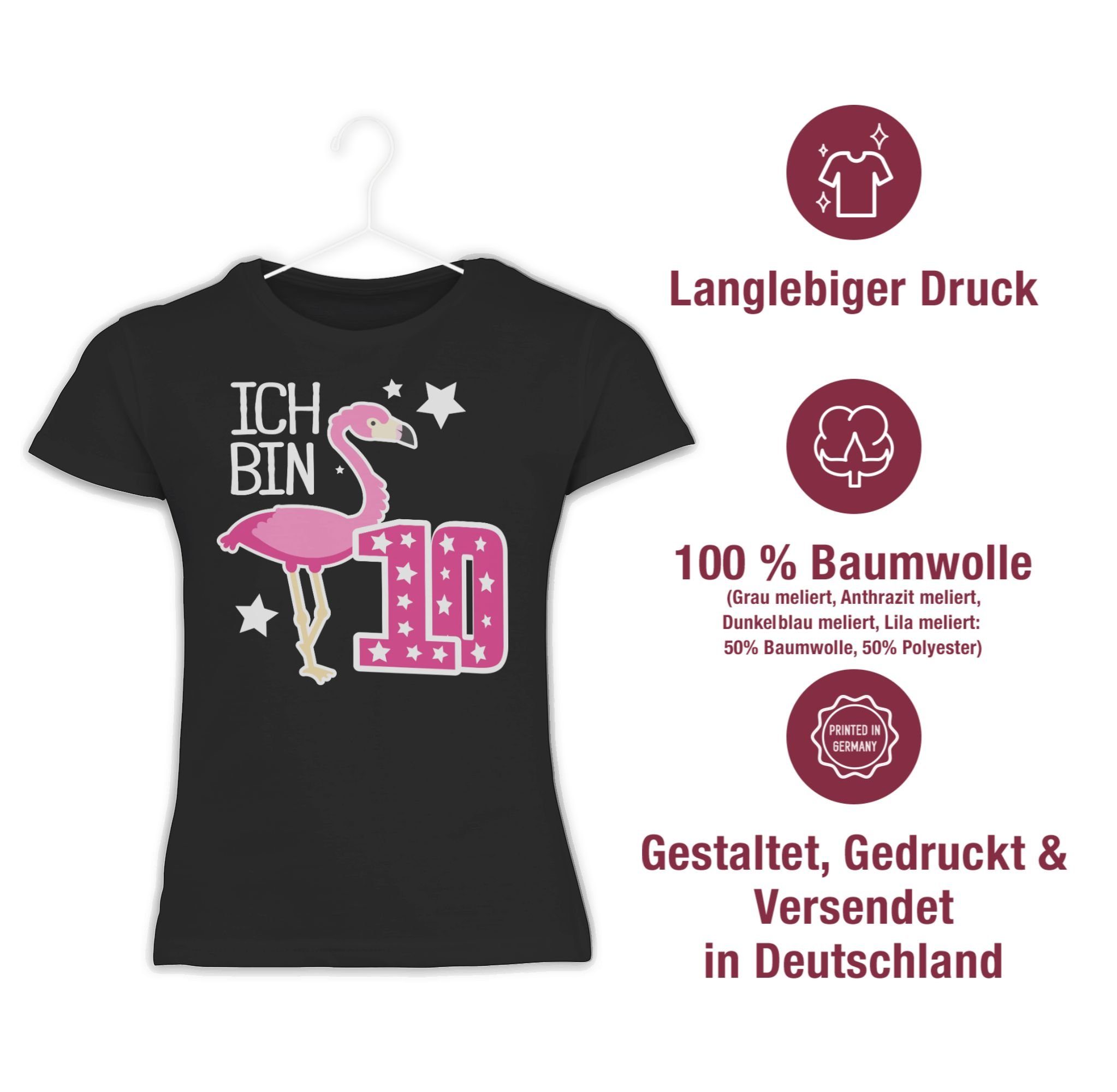 Flamingo zehn Shirtracer Geburtstag T-Shirt bin Ich 10. 2 Schwarz