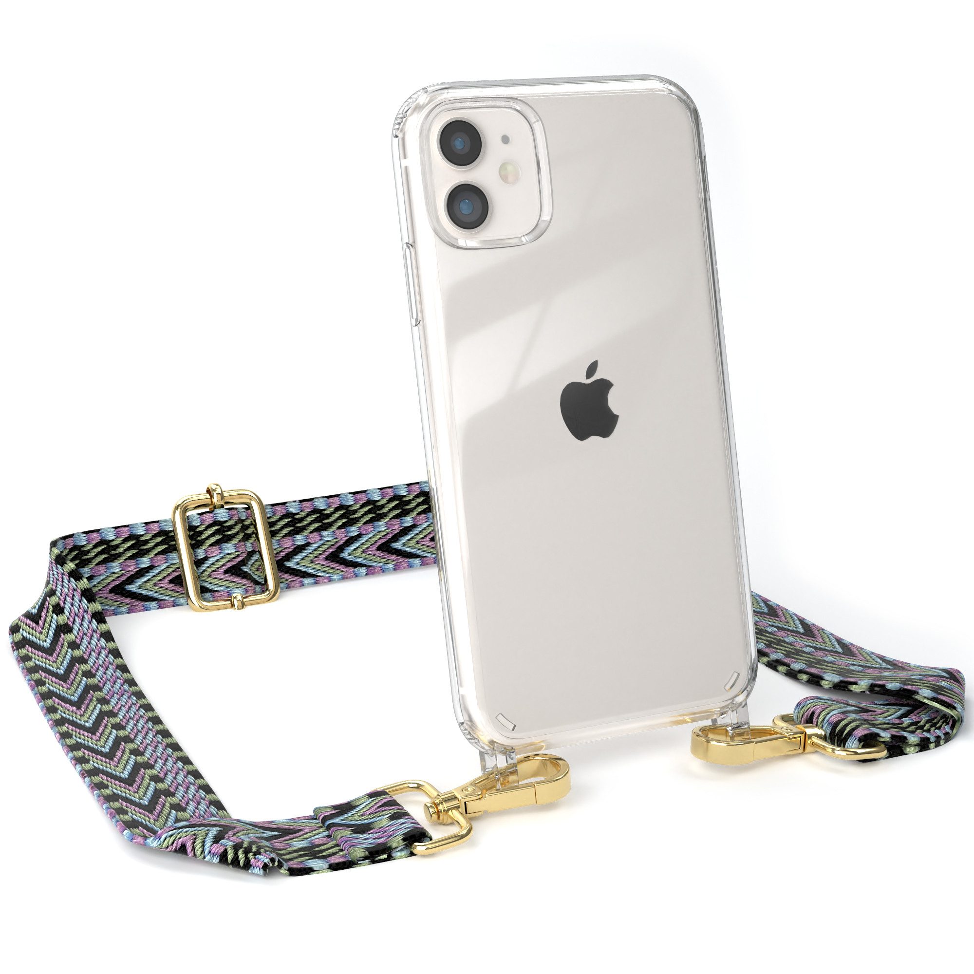 EAZY CASE Handykette Boho Umhängeband für Apple iPhone 11 6,1 Zoll, Flache Kordel für Handy Ketten Vintage Style Silikontasche Violett