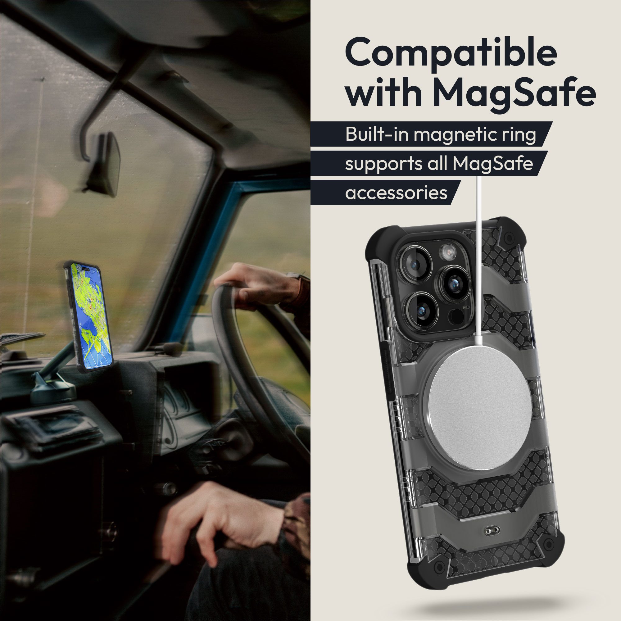 Oakshield Handyhülle Handyhülle für Iphone 15 Pro Hülle kompatibel mit MagSafe-Zubehör, Schutzhülle Falltest nach Militärstandard Schwarz
