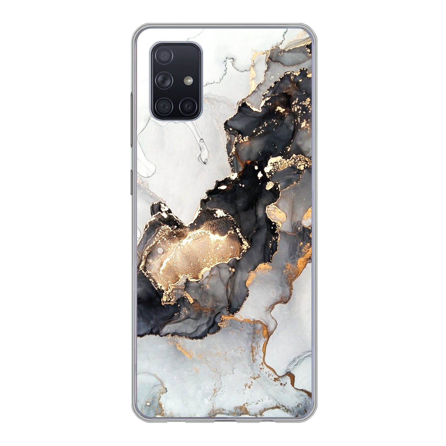 MuchoWow Handyhülle für Samsung Galaxy A71 Marmor - Schwarz - Weiß - Gold - Luxus - Abstra, Phone Case, Silikon, Schutzhülle Dünn