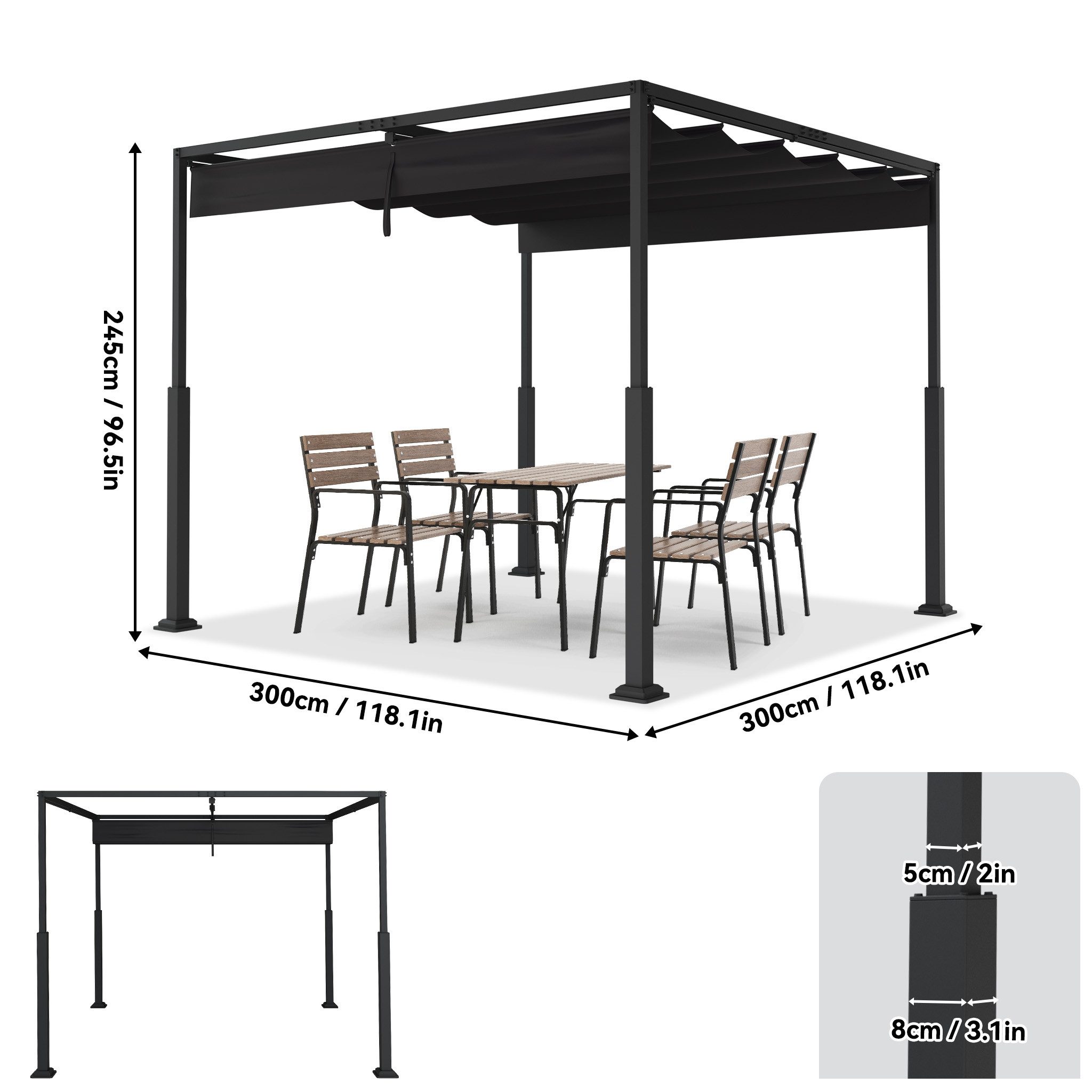 FIVMEN Pergola Gartenpavillon mit Schiebedach Terrassendachung aus Metall