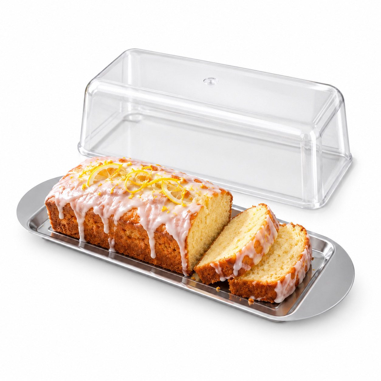 Zenker Kuchenplatte Kuchenplatte mit transparenter Haube 35 × 17 × 10 cm 8034, Edelstahl, (Set bestehend aus Kuchenplatte mit Haube)