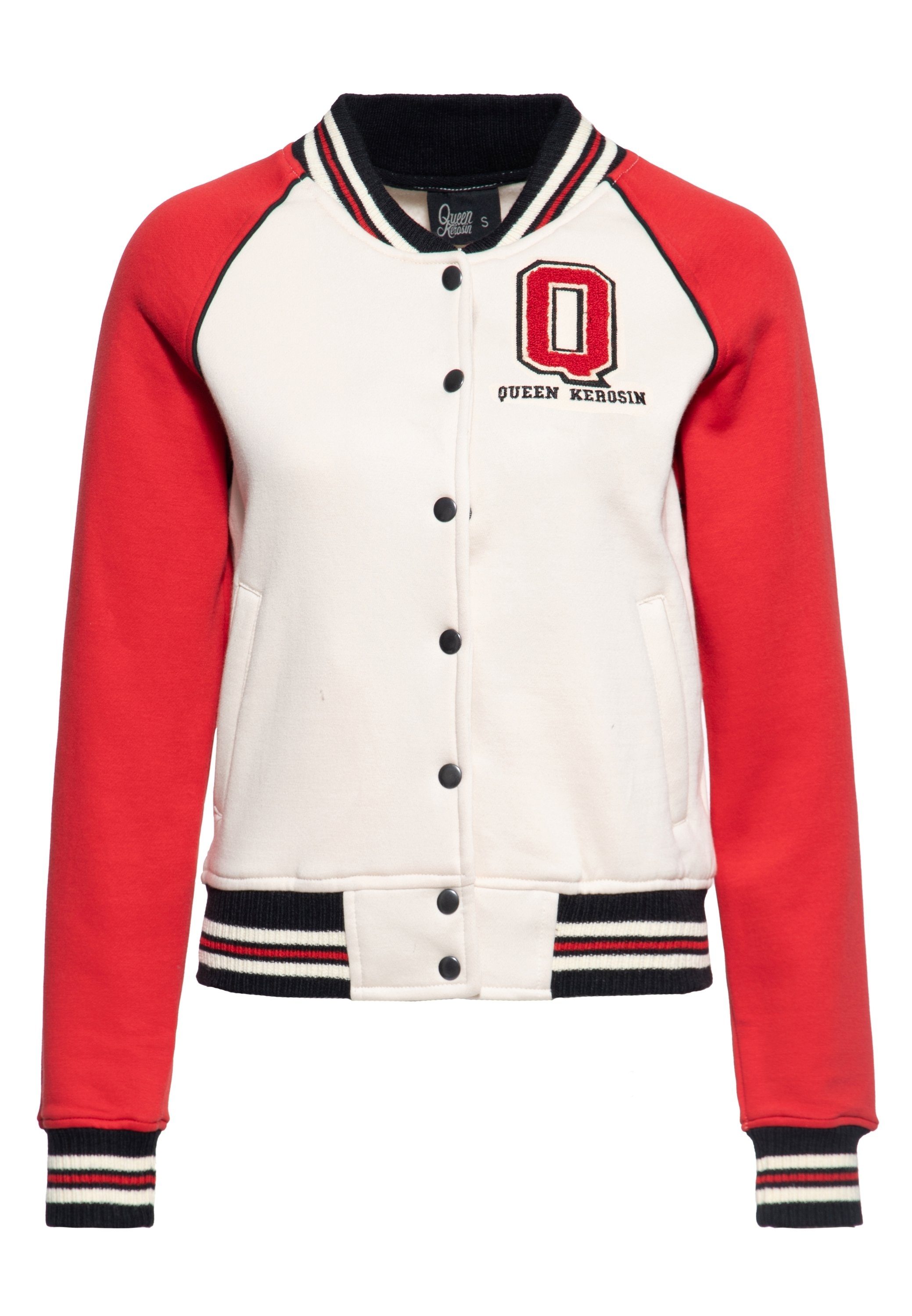 QueenKerosin Collegejacke Q (1-St) mit Kontrast Raglan-Ärmeln günstig online kaufen
