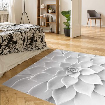 Teppich Vinyl Wohnzimmer Schlafzimmer Flur Küche Blumen modern, Bilderdepot24, quadratisch - schwarz weiß glatt, nass wischbar (Küche, Tierhaare) - Saugroboter & Bodenheizung geeignet