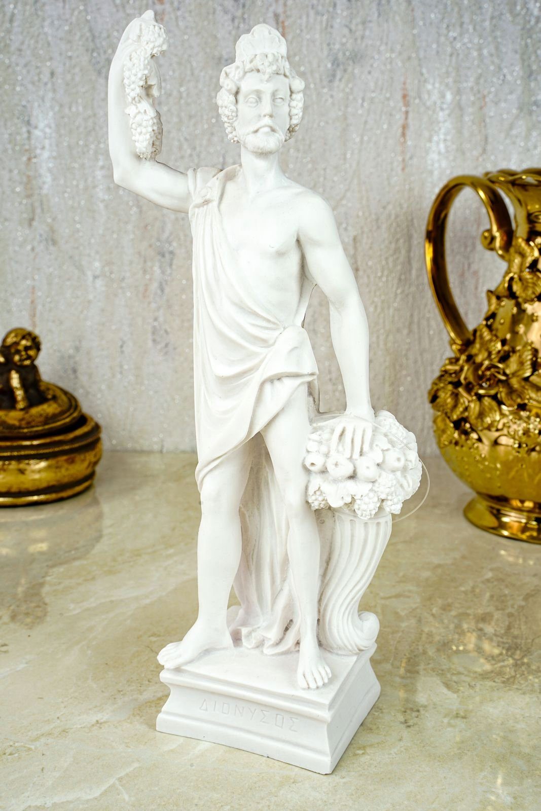 Schatzkiste Deko Weins Gott Dekofigur Alabaster 25cm Dionysos des Kremers Figur