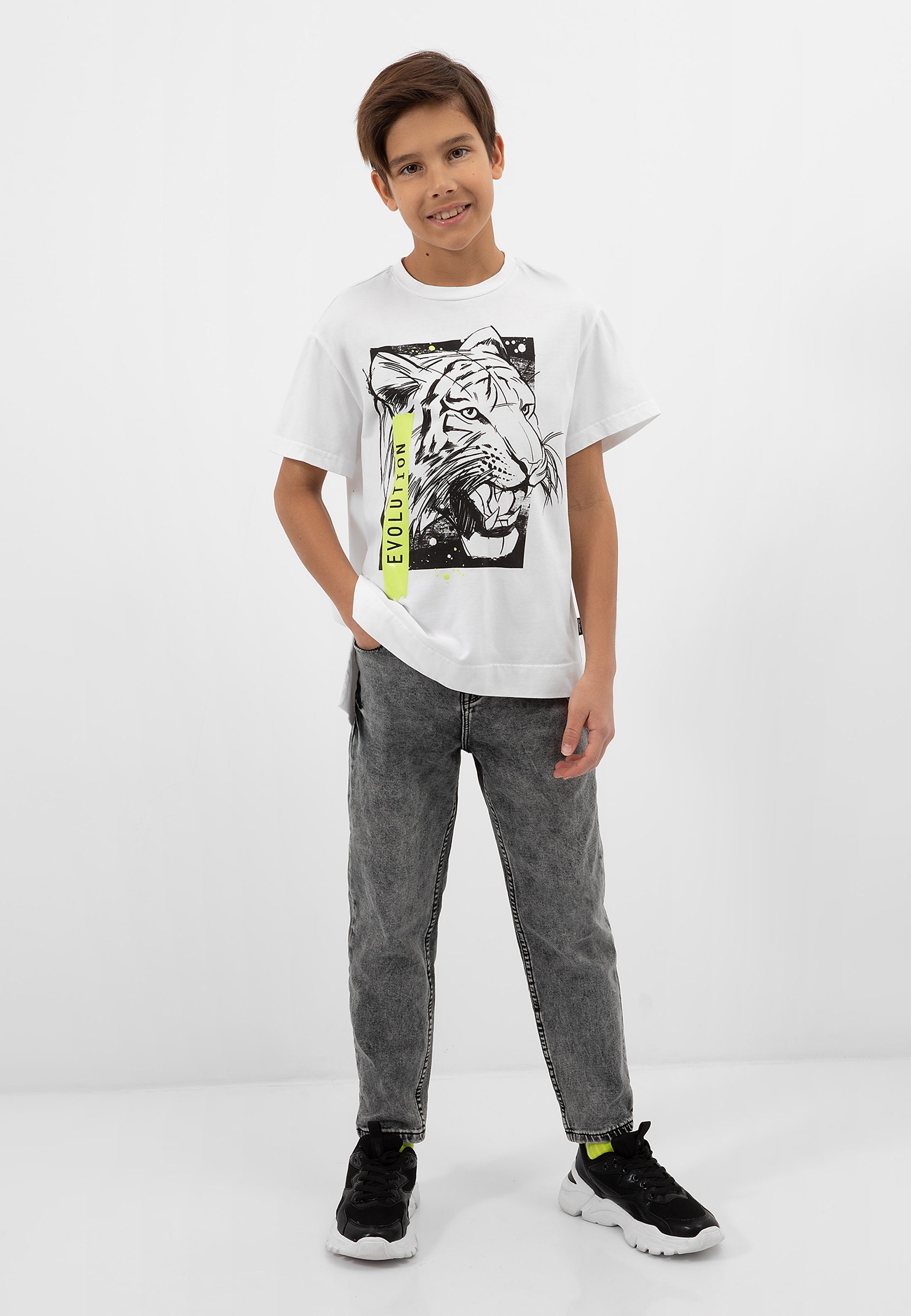 T-Shirt verlängerter Gulliver großem Rückseite, mit mit T-Shirt von Frontdruck Stylisches Gulliver