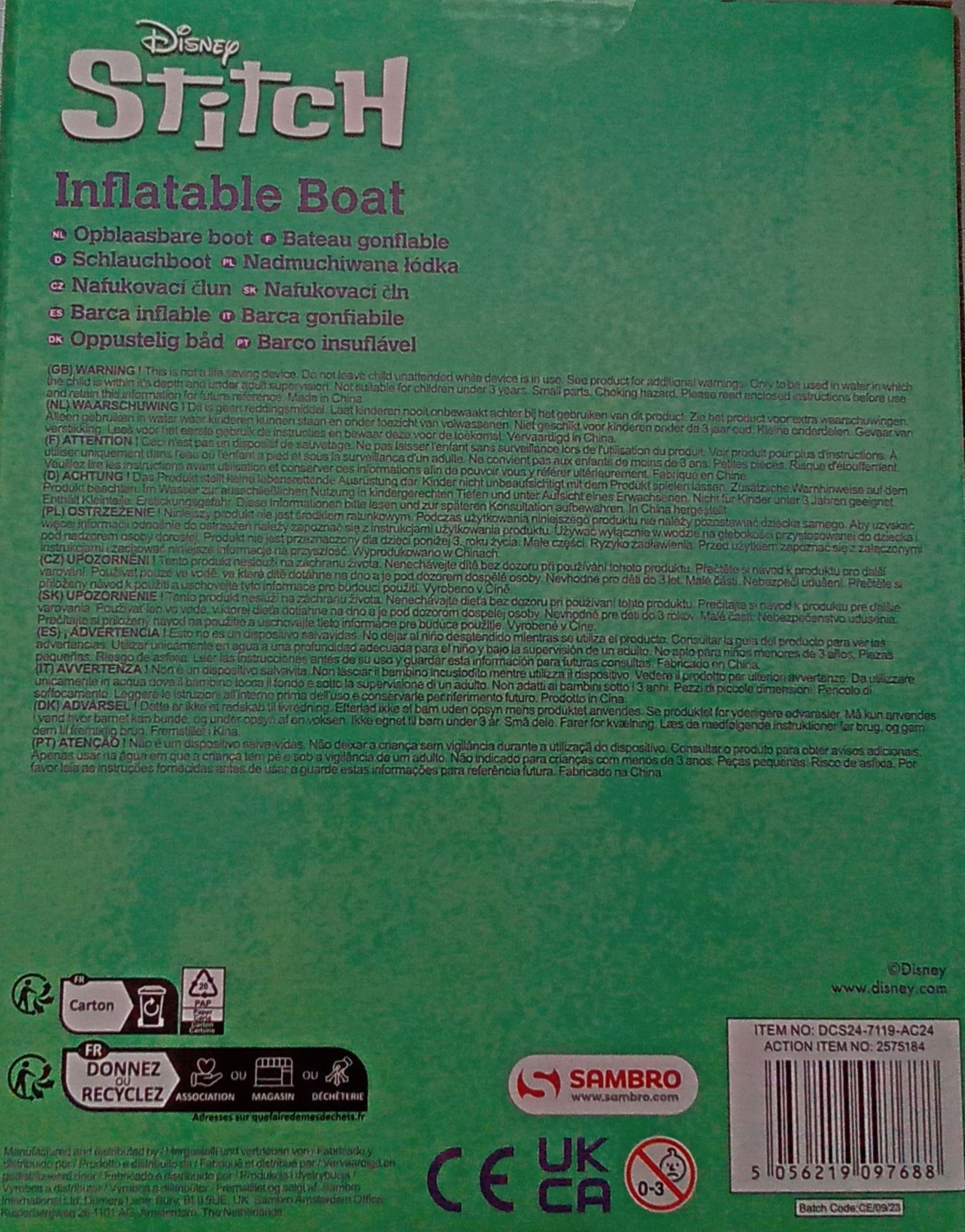 Festivalartikel Kinder-Schlauchboot Aufblasbares Boot Disney Lilo&Stitch 100x60 cm STITCH