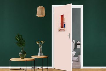 MuchoWow Türtapete Tür - Rot - Pastell - Architektur, Matt, bedruckt, (1 St), Fototapete für Tür, Türaufkleber, 75x205 cm