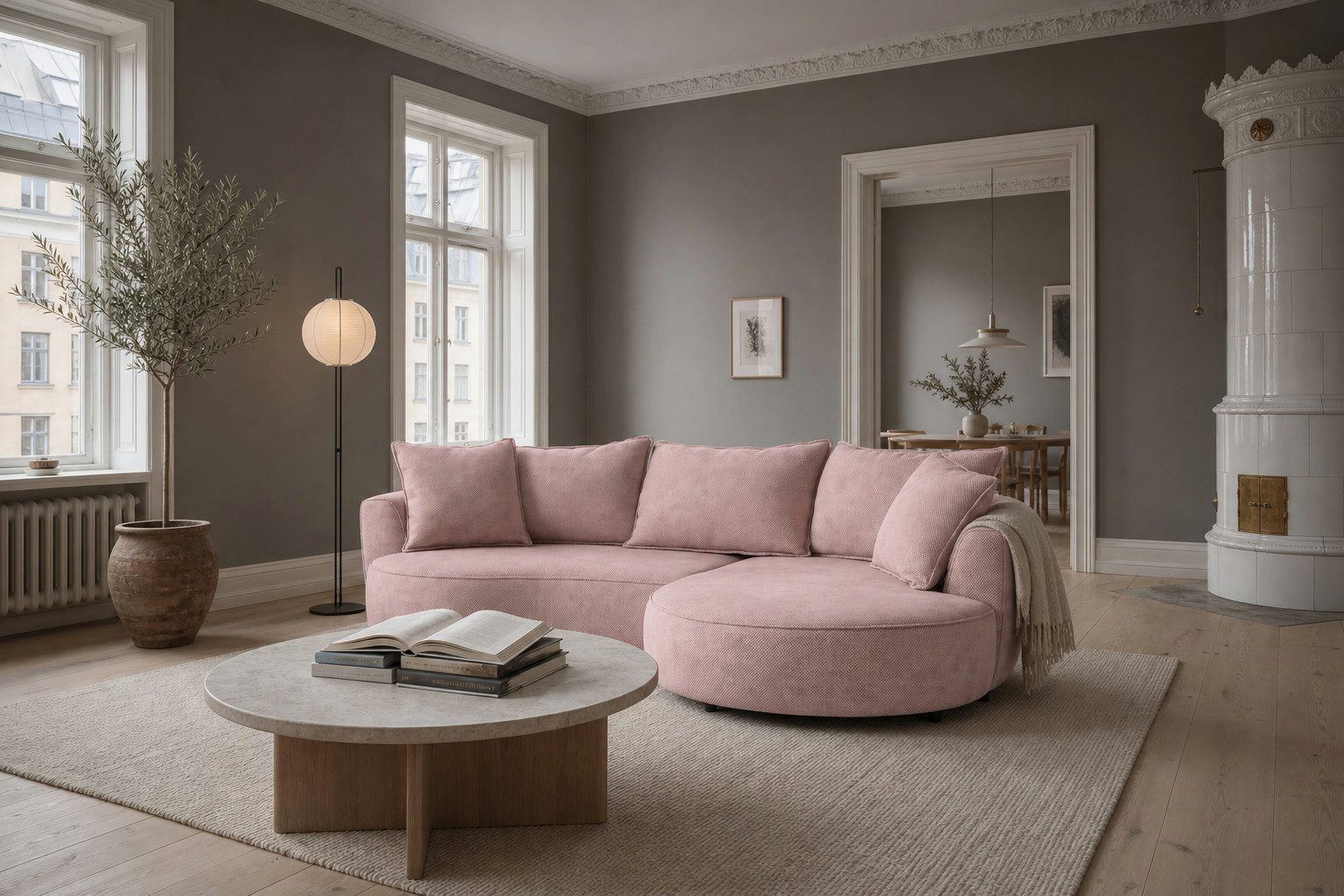 foamnova Ecksofa Mantua, 3-Sitzer mit Recamiere, organische Form, Breite 260 cm, Organische, fließende Form, echt bezogener Rücken