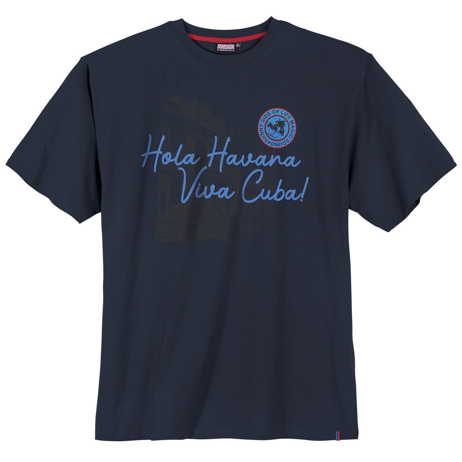 ADAMO Rundhalsshirt Große navy T-Shirt Adamo Größen Havanna Print Herren