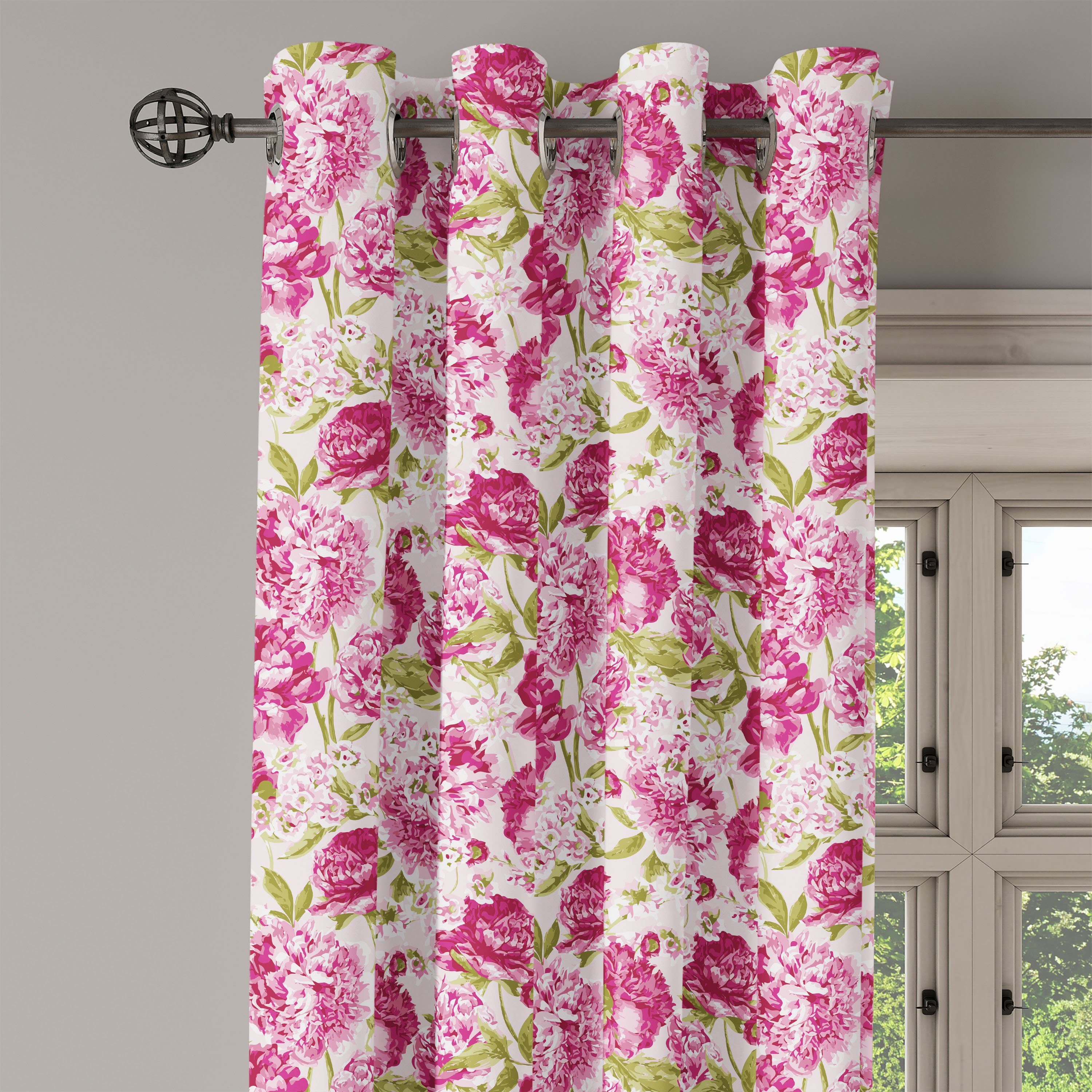 Abakuhaus, Schlafzimmer 2-Panel-Fenstervorhänge Pfingstrosen Blume Gardine Dekorative für Blattblumen und Wohnzimmer,