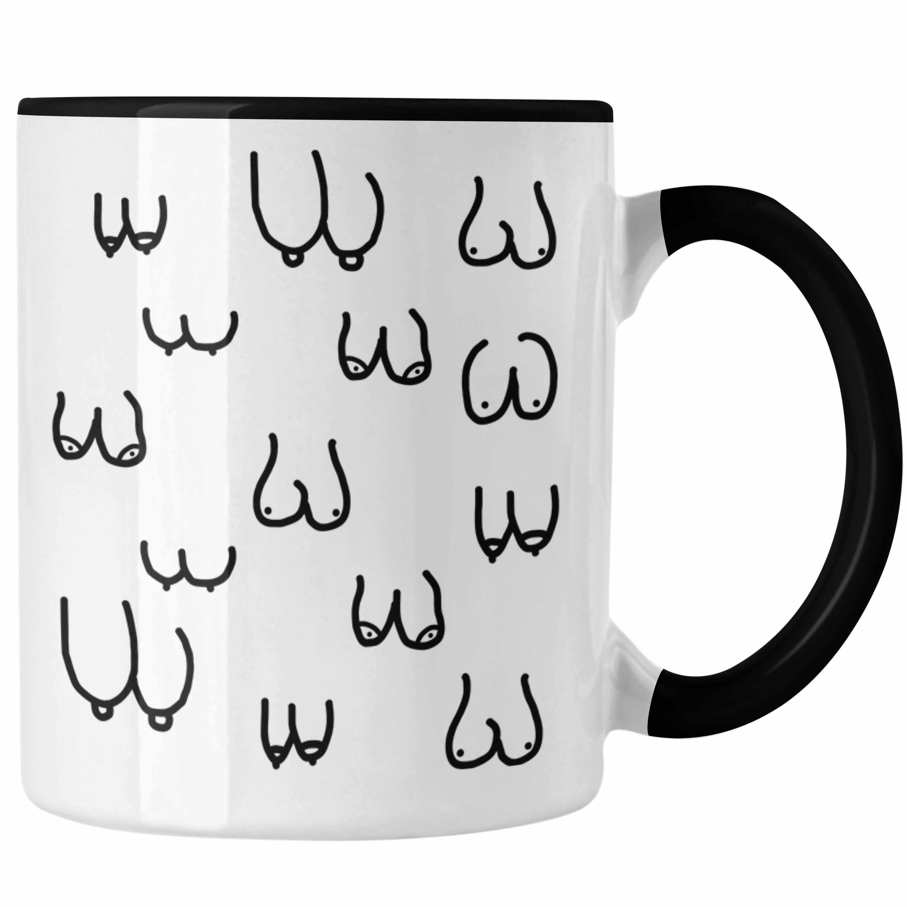 Trendation Tasse Trendation - Lustige Tasse mit Busen / Brüsten für Erwachsene als 18+ Geschenkidee Lustige Feminismus Kaffeetasse Schwarz