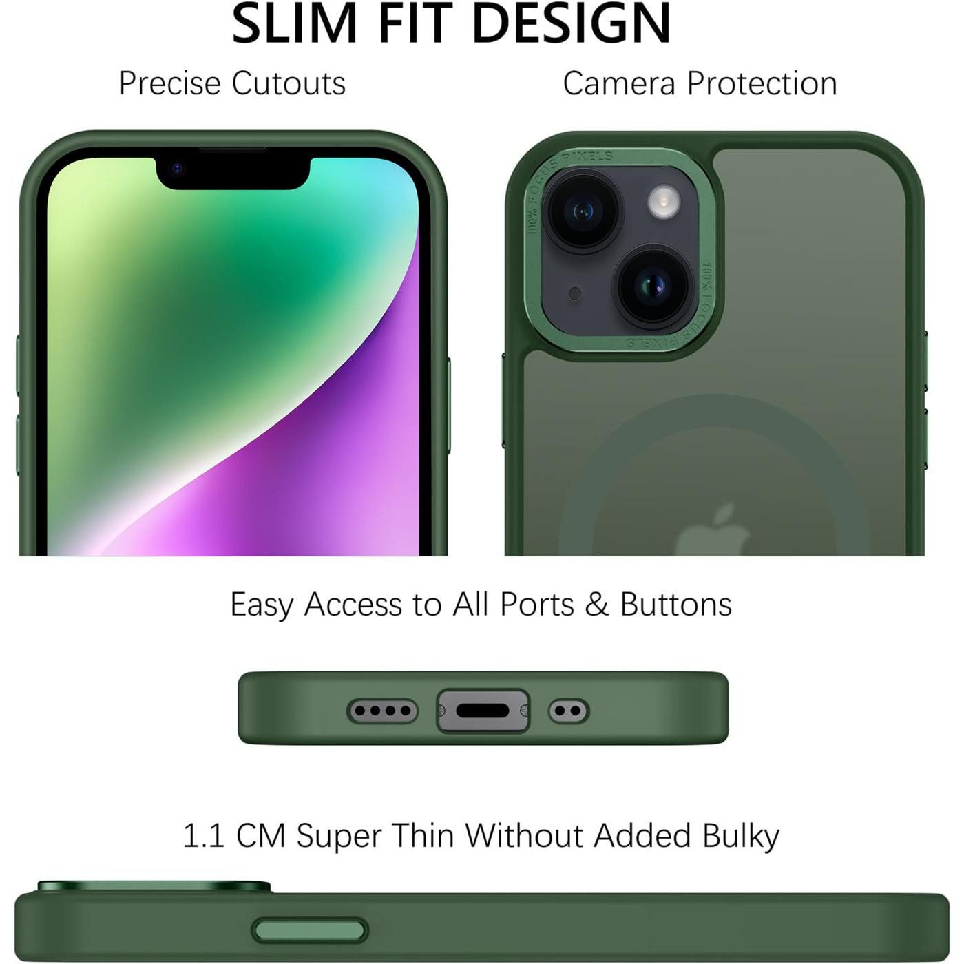 CoolGadget Handyhülle Magnet Hülle für iPhone 14 Schutzhülle mit Metall Kamerarahmen 6,1 Zoll, magnetisches Schutzcase Matt Stoßfest kompatibel mit Magsafe Zubehör