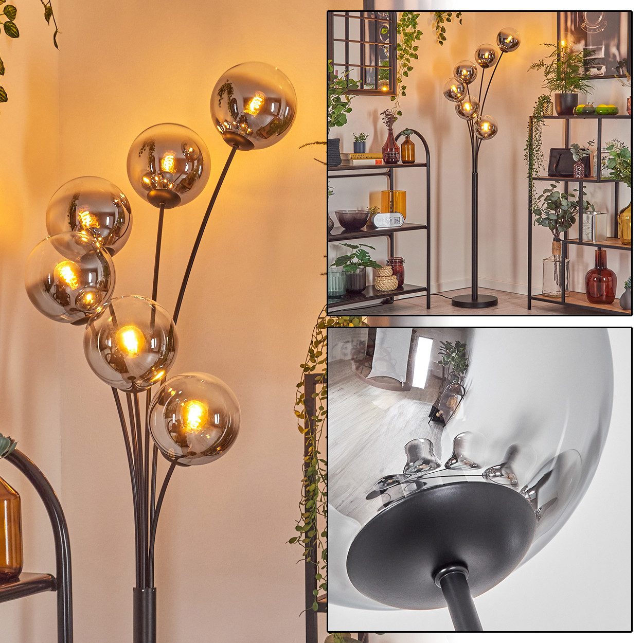 hofstein Stehlampe Stehlampe aus Metall/Glas in Schwarz/Chrom/Rauch/Klar mi günstig online kaufen