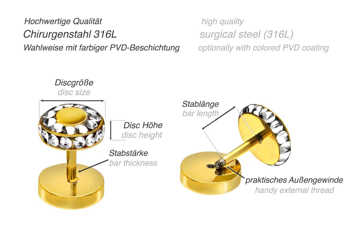 PIERCINGLINE Fake-Ear-Plug Chirurgenstahl Fake Plug KRISTALLE günstig online kaufen