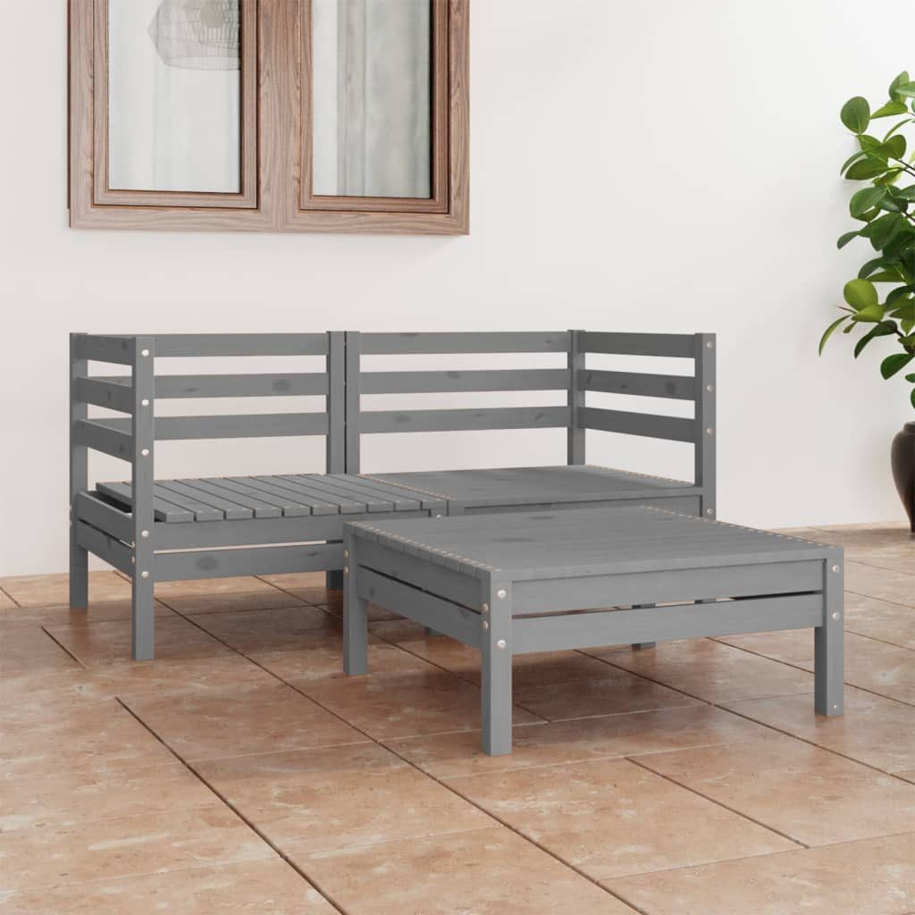 furnicato Gartenlounge-Set 3-tlg. Garten-Lounge-Set Grau Kiefer Massivholz, (1-tlg)