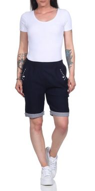 Aurela Damenmode Shorts Bermuda Maritime Damen Sommer Shorts Strandbermuda auch in großen Größen erhältlich, mit elastischem Bund, mit maritimen Details