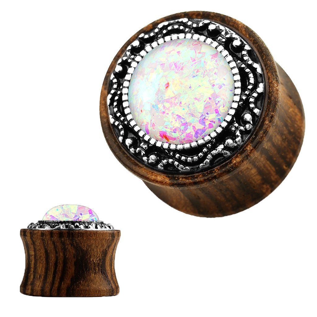 Perle, oder Ohrpiercing Tribal Piercing Holz Taffstyle Plug Organischer Opal Opal Flesh Tribal Ohrpiercing Tunnel Holz Ohr Plug mit