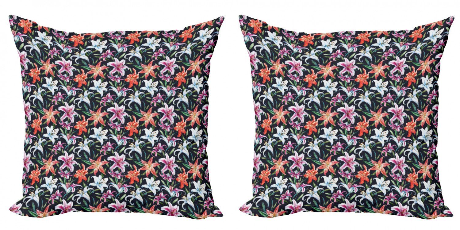 Kissenbezüge Modern Stück), Tropical Aquarell Abakuhaus Blumen Accent Digitaldruck, (2 Lilien Doppelseitiger