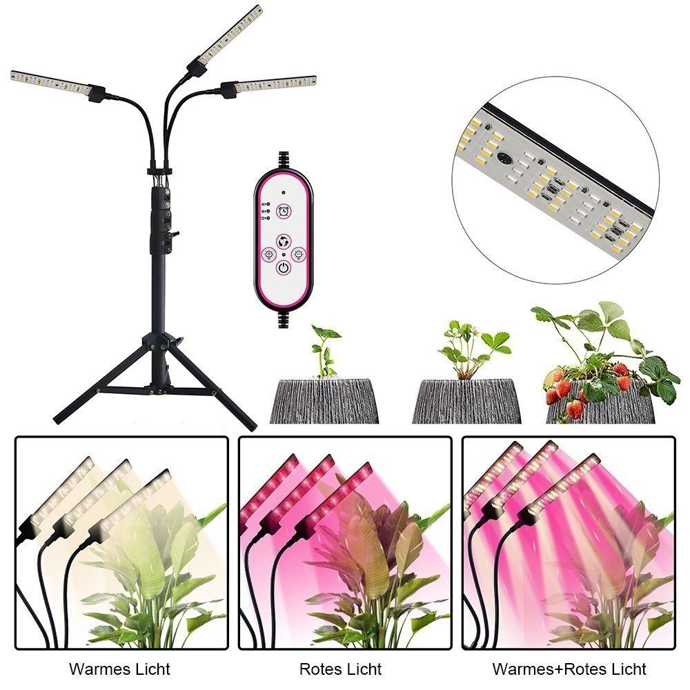Lichtfarbe Köpfe,3 Pflanzenlampe 3/4 Modi,Timer,mit Pflanzenlampe DOPWii Stativständer