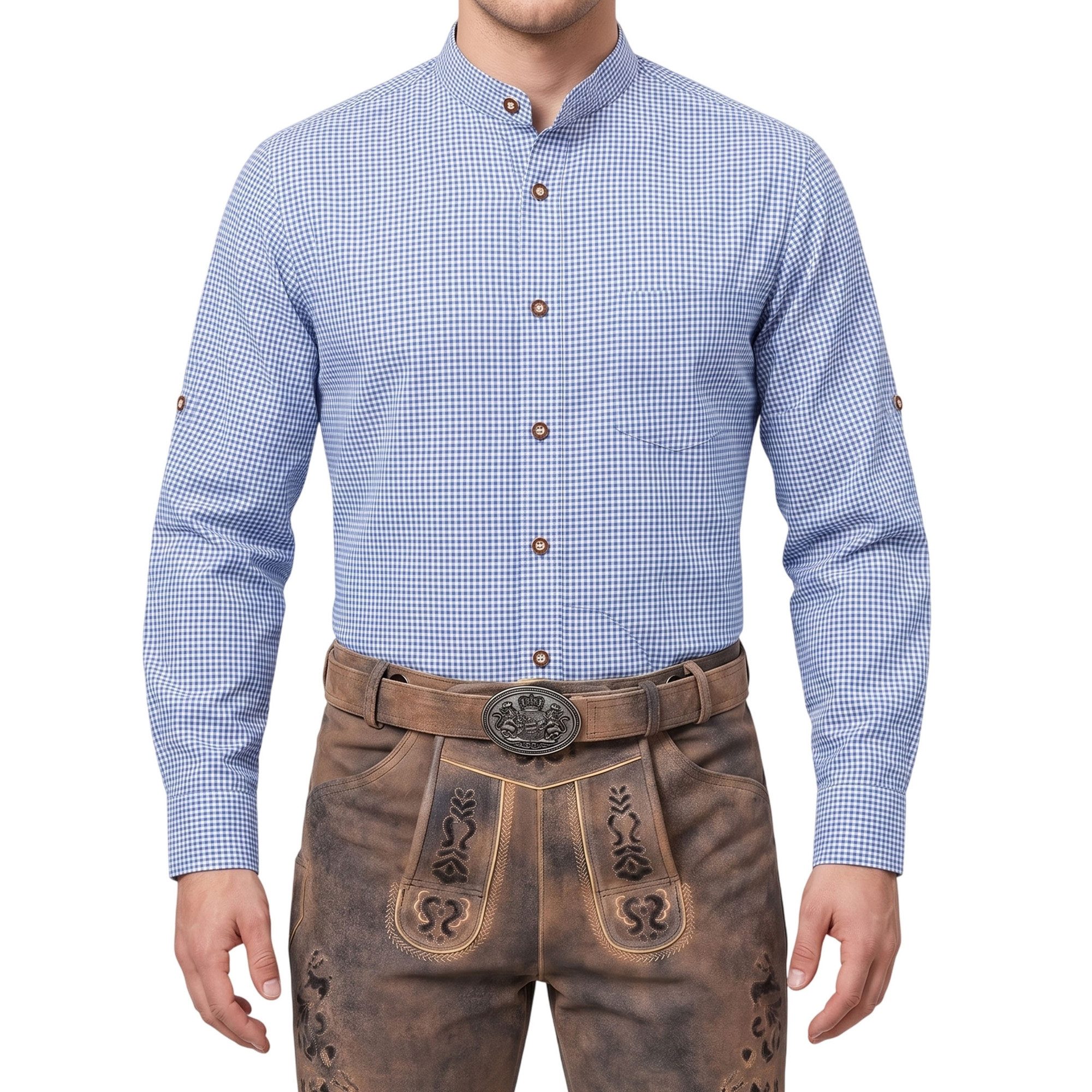 German Wear Trachtenhemd GW120x-SK Trachtenhemd mit Stehkragen für Trachtenlederhosen kariert