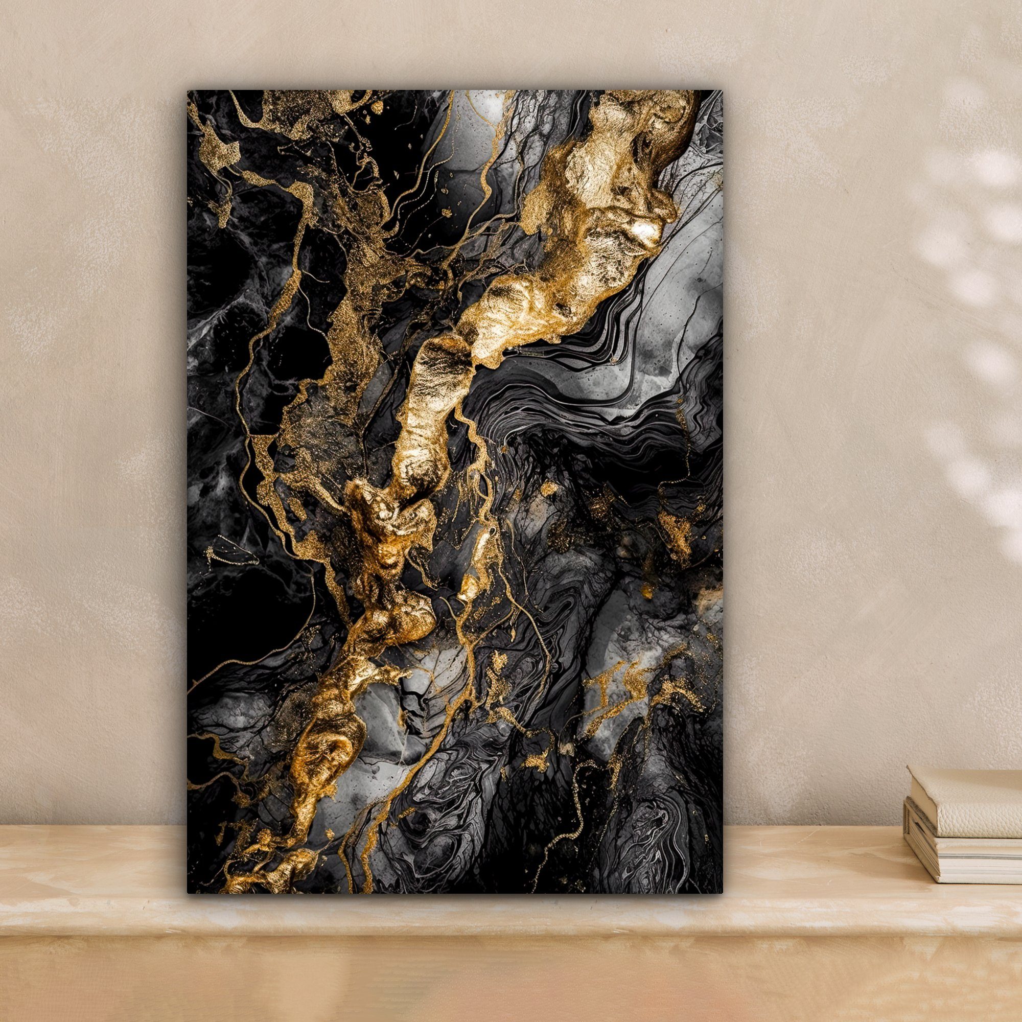 OneMillionCanvasses® Leinwandbild Marmor - Schwarz - Gold - Abstrakt, Fotod günstig online kaufen