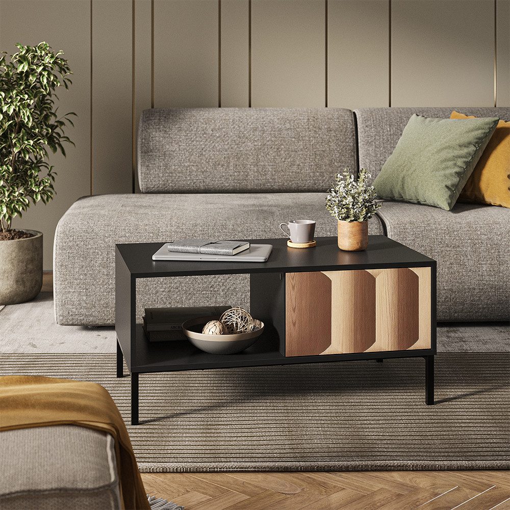 Vicco Couchtisch Eliza, Schwarz/Eiche, 90 x 50 cm mit Schublade (1-St)
