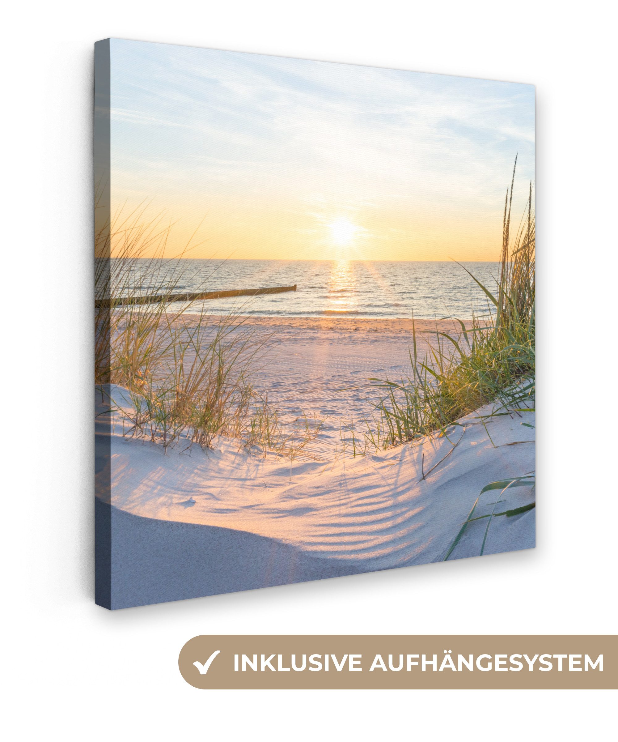OneMillionCanvasses® Leinwandbild Strand - Sonne - Düne - Gras - Sand - Hor günstig online kaufen