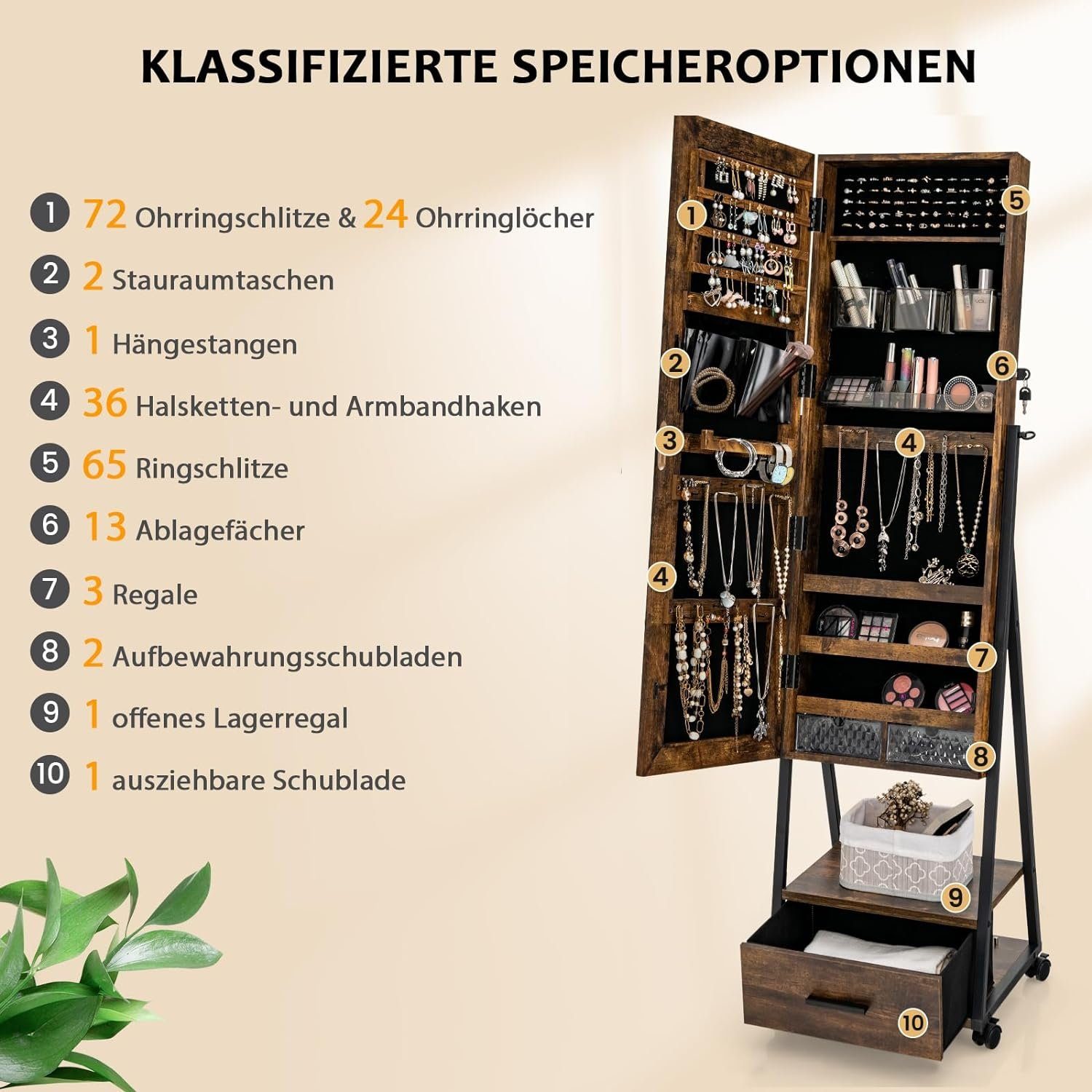 KOMFOTTEU Schmuckschrank Spiegelschrank mit Schublade,360° drehbar günstig online kaufen