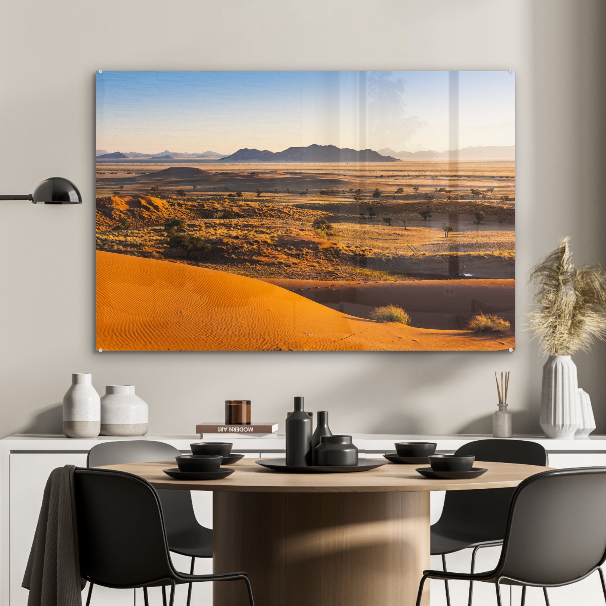 Namibia, von MuchoWow & St), Wohnzimmer in der Acrylglasbilder (1 Namib-Wüste Sonnenaufgang Schlafzimmer Acrylglasbild