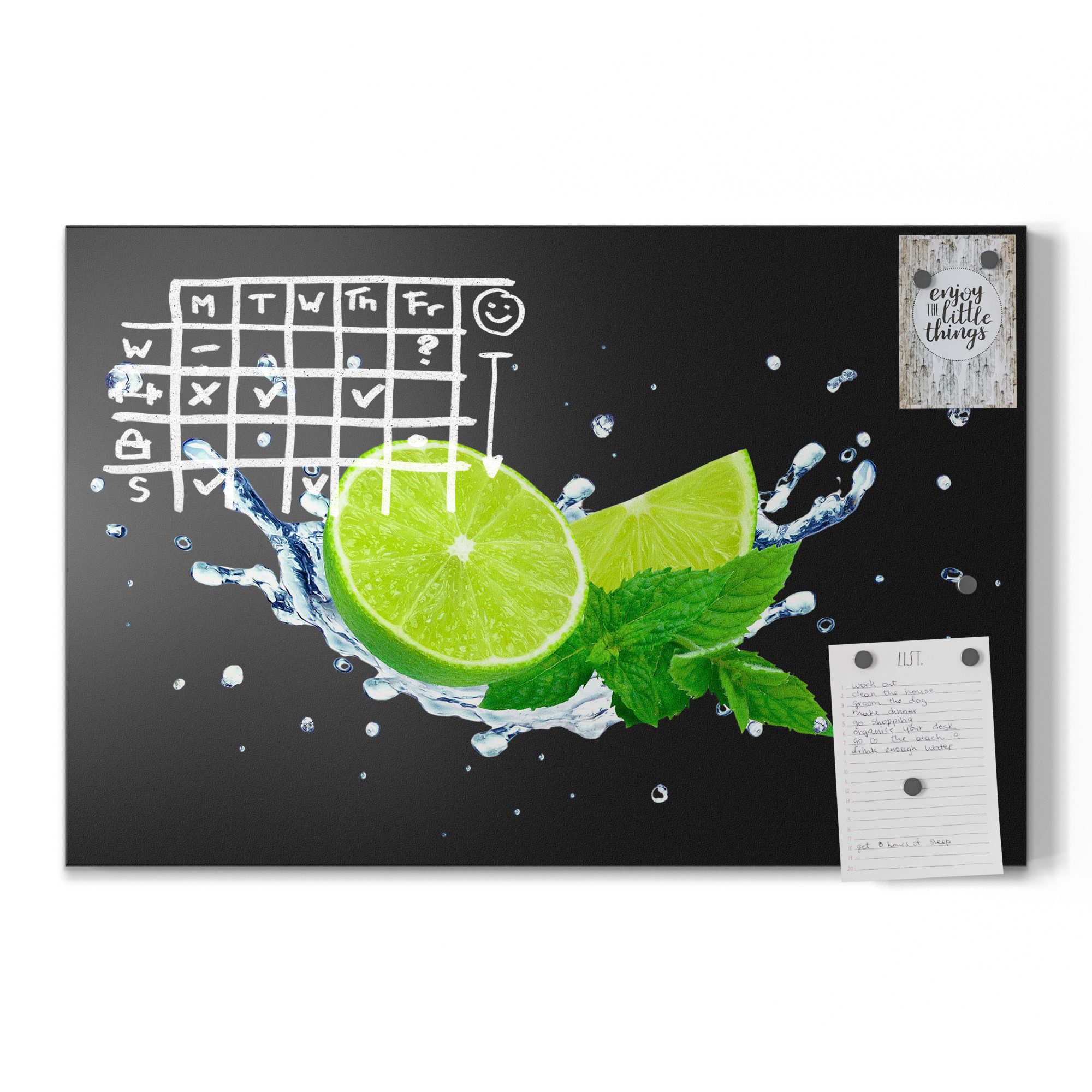 DEQORI Wandtafel 'Limette fällt ins Wasser', (1-tlg), Metall Kreidetafel bedruckt Schreibtafel modern Schiefertafel Tafel