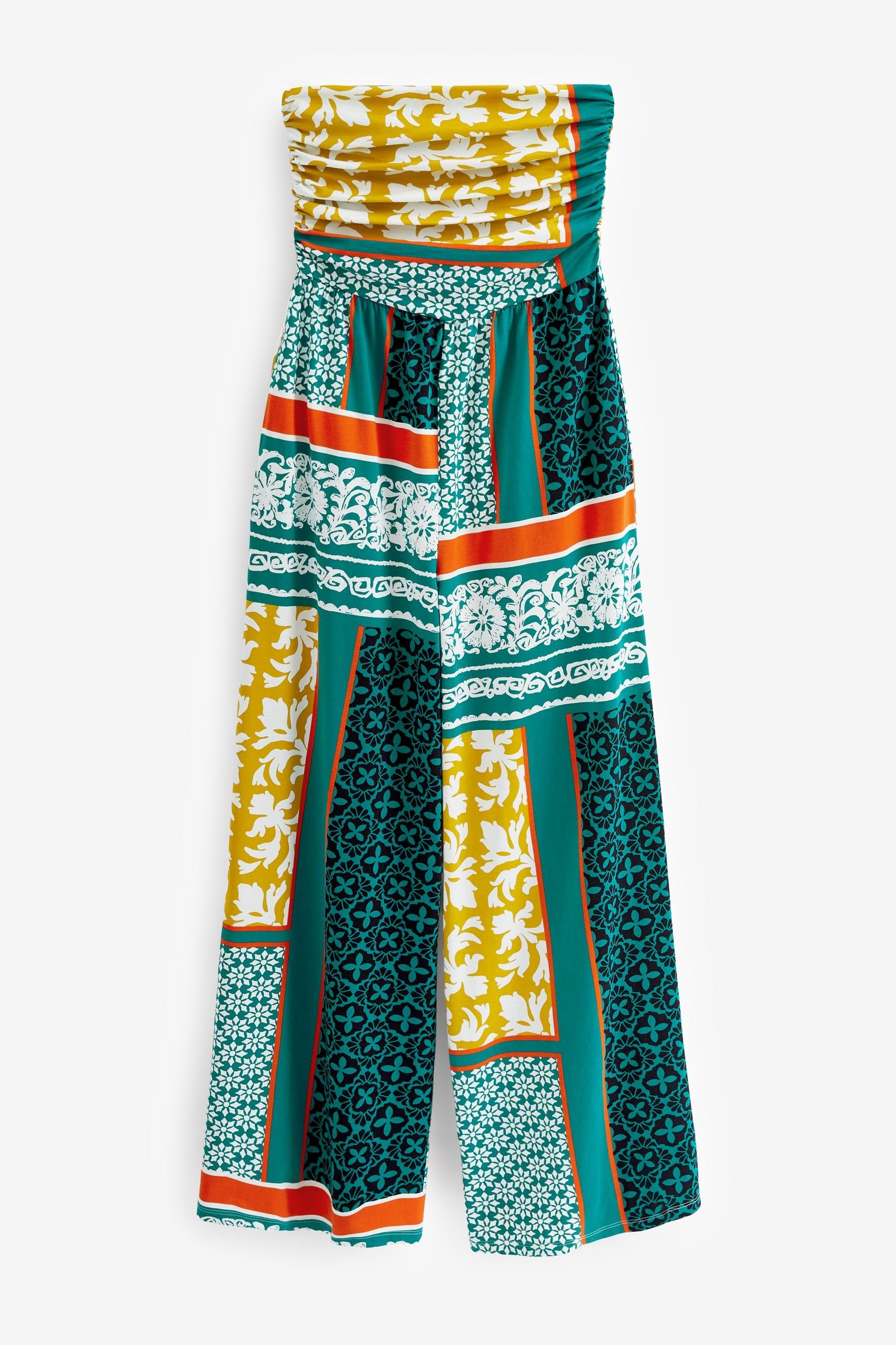 aus Jumpsuit Next Teal Bandeau-Overall Blue Scarf (1-tlg) Print Jersey