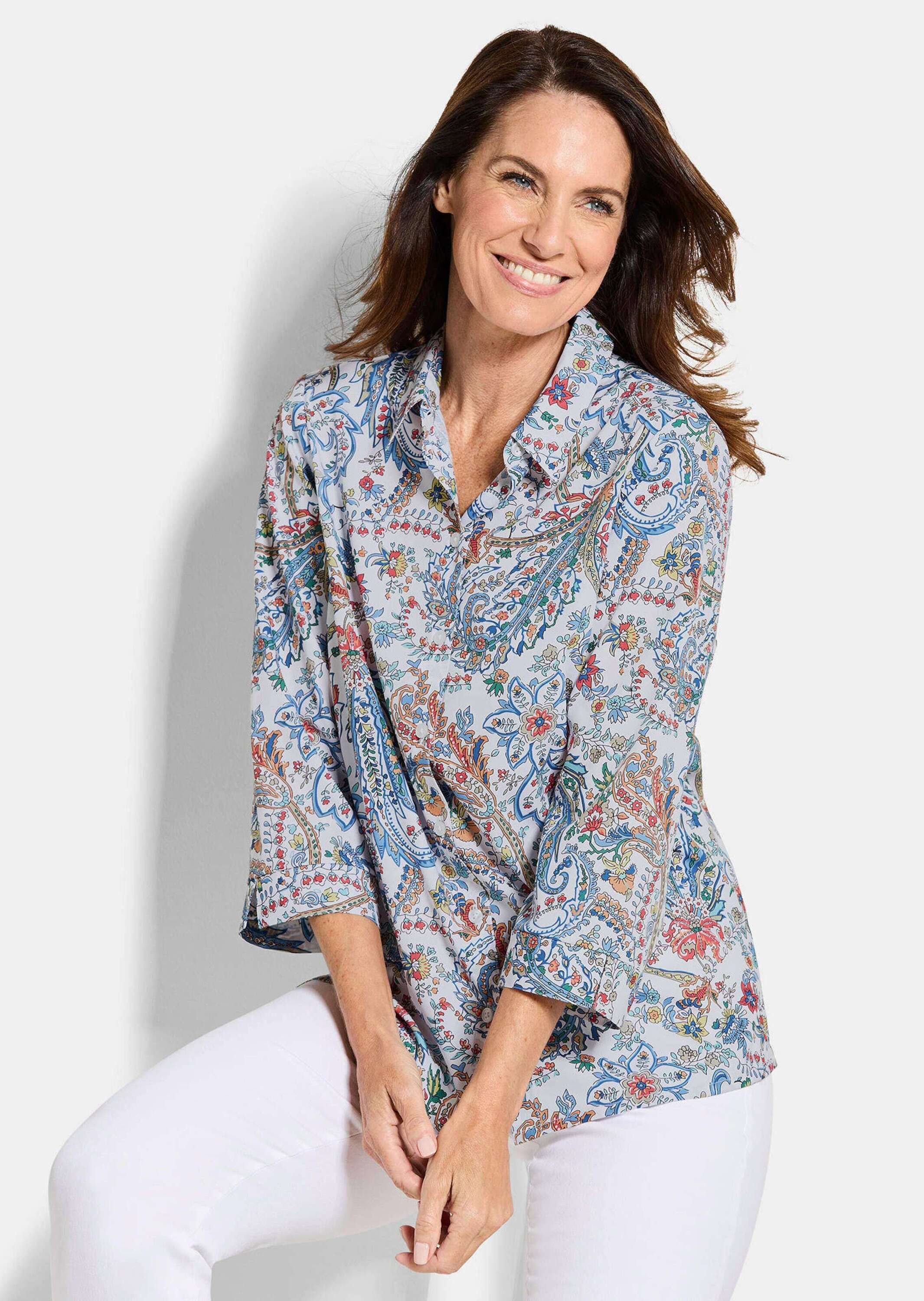 GOLDNER Hemdbluse Druckbluse mit Paisley-Muster Blusenshirt mit Hemdkragen, Seitenschlitzen, Knopfleiste und 3/4-Arm – Bild 4 von 5