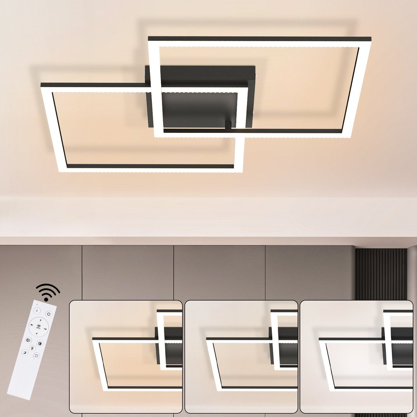 52W LED Fernbedienung Deckenleuchte Nettlife Dimmbar Modern mit Schwarz Kristall Deckenbeleuchtung Design