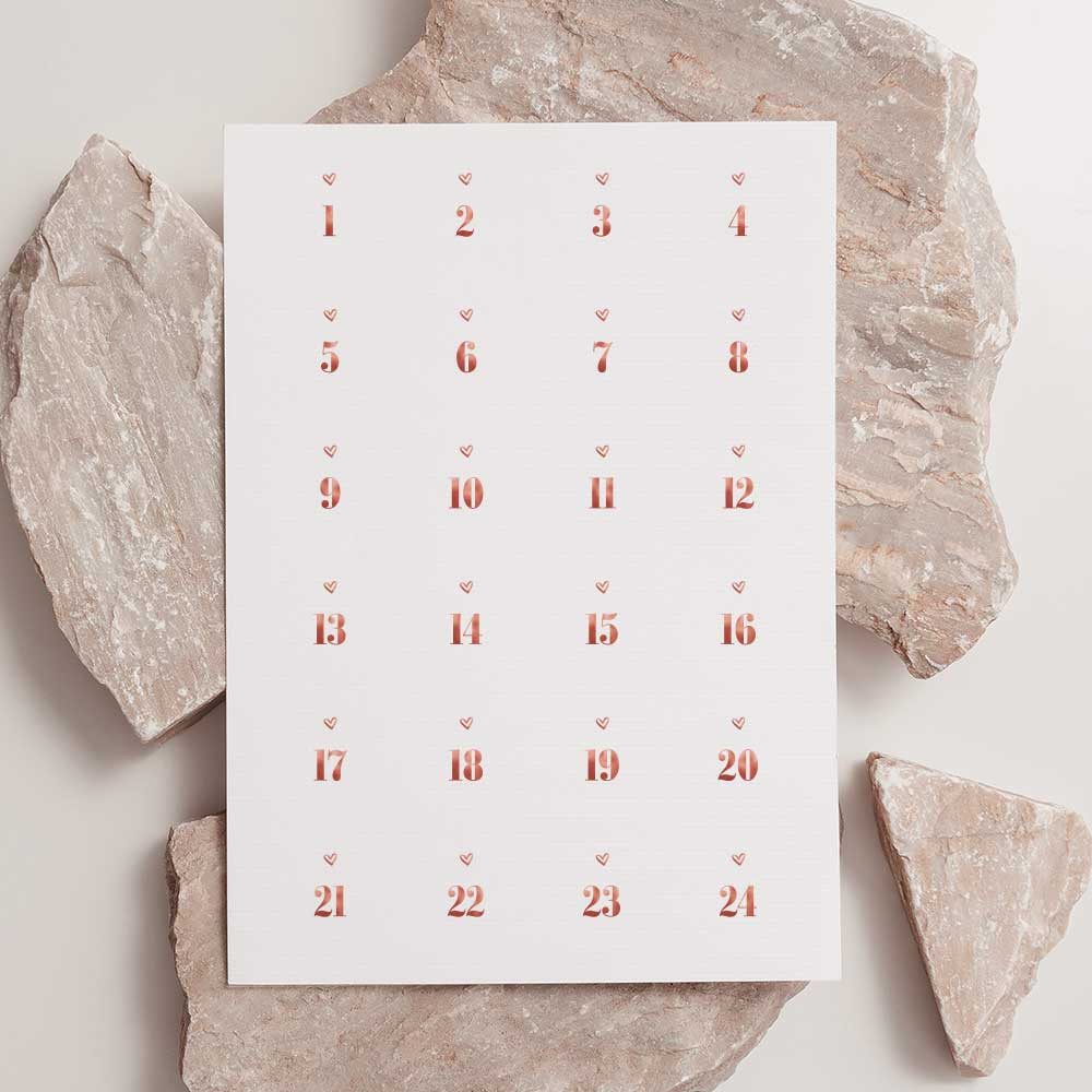 NORDEULE Aufkleber Adventskalender Zahlen 1 bis 24, Ø 4 cm runde Etiketten Rose Weiß, (24tlg), ideal für Weihnachtsgeschenke, DIY, Adventskalender