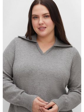 Sheego V-Ausschnitt-Pullover Große Größen in A-Linie, mit großem Rippstrick-Kragen