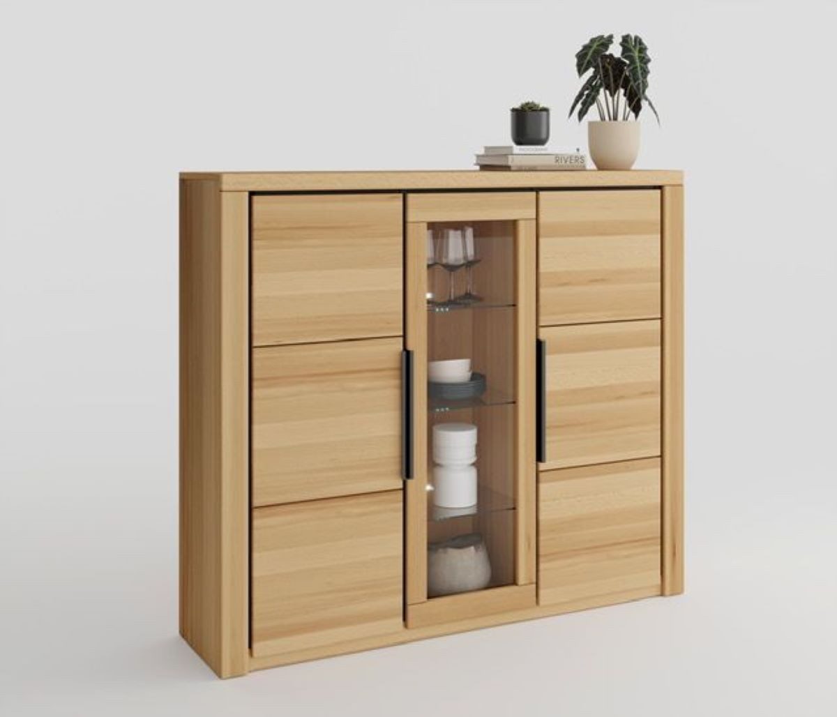 ELFO Highboard Vitrine Highboard Brest Kernbuche geölt Teilmassiv Breite 160cm