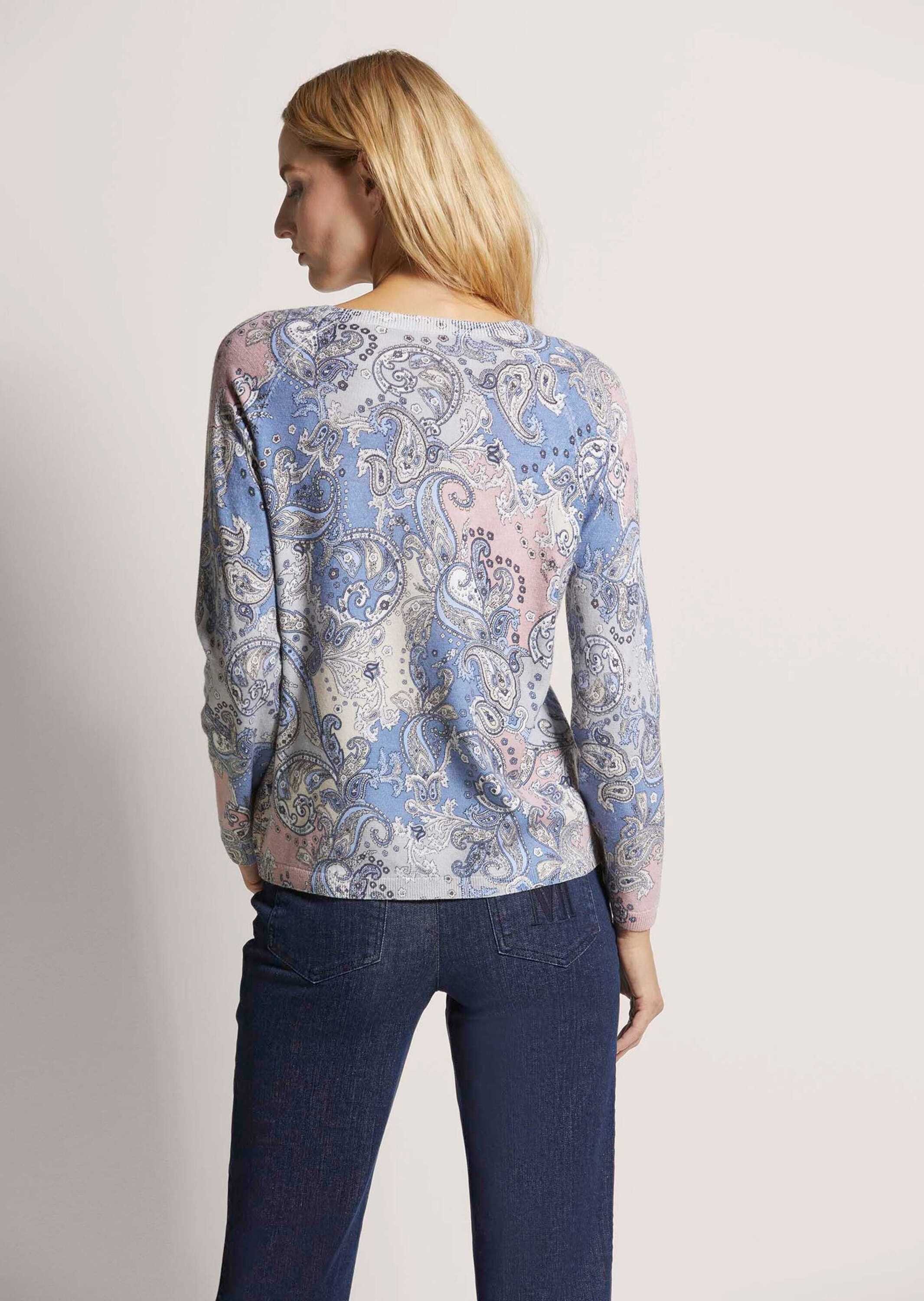 MADELEINE Strickpullover Eleganter Wollpullover mit Paisley-Muster Printpullover mit Rundhals und langen Raglanärmeln