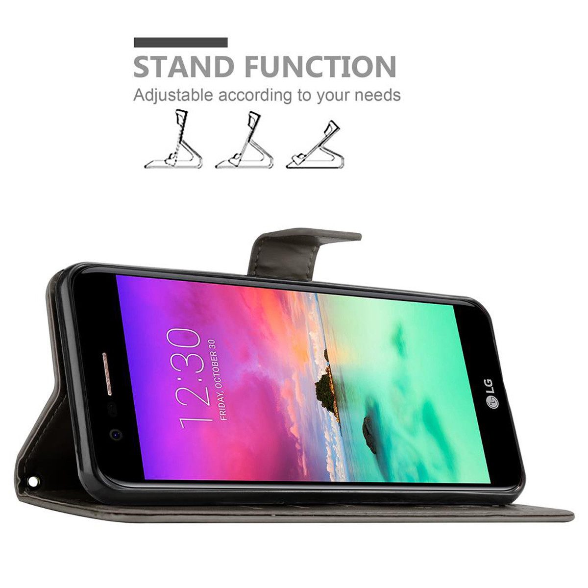 Cadorabo Handyhülle für LG K10 2018 / K11 / K11 PLUS Hülle LG K10 2018 / K11 / K11 PLUS, Hülle Schutzhülle Blumen Flower mit Standfunktion Kartenfach Magnet