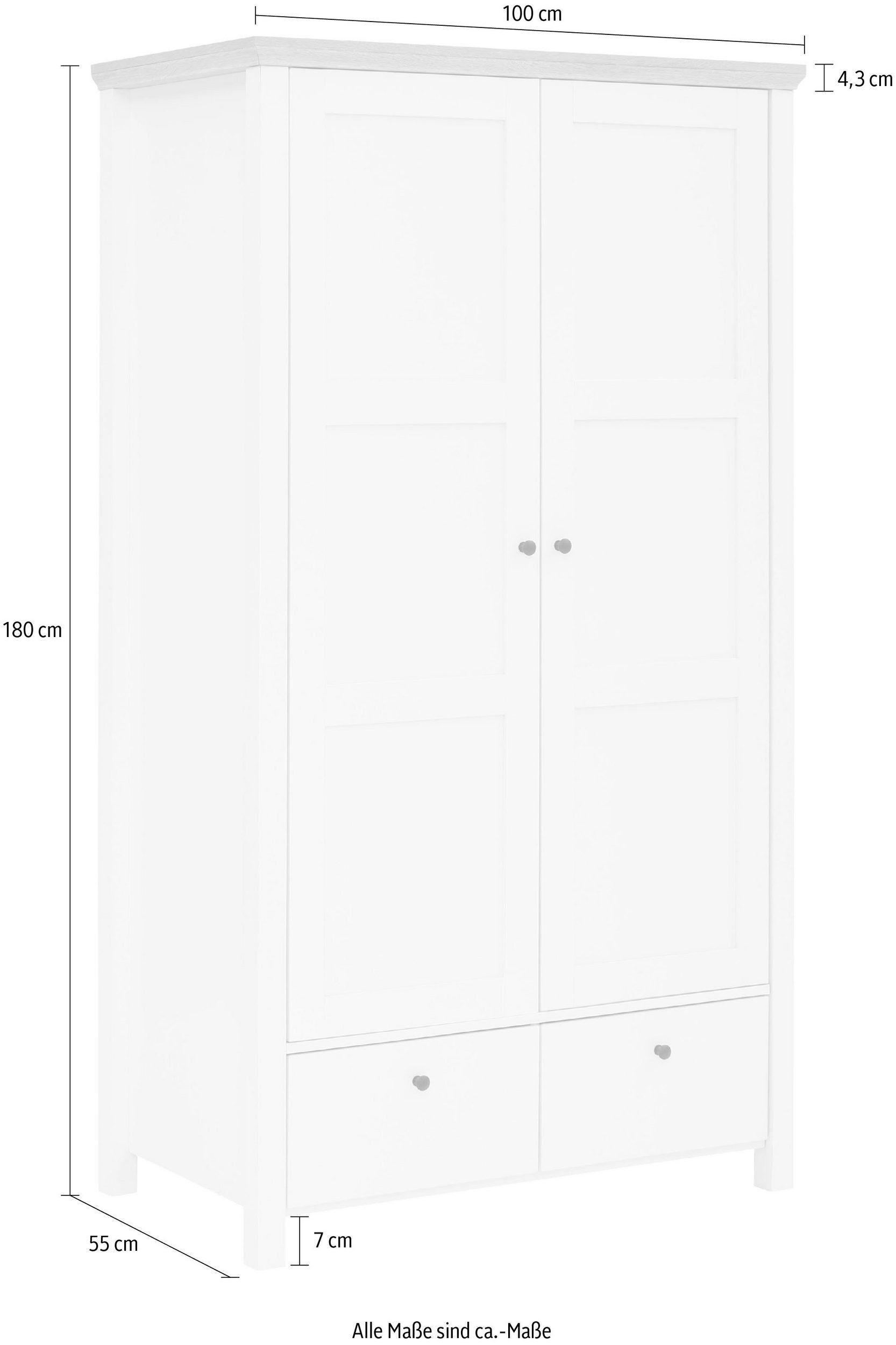 Kleiderstange, Kleiderschrank Breite im 100 loft24 cm Mandela Landhausstil, weiß mit