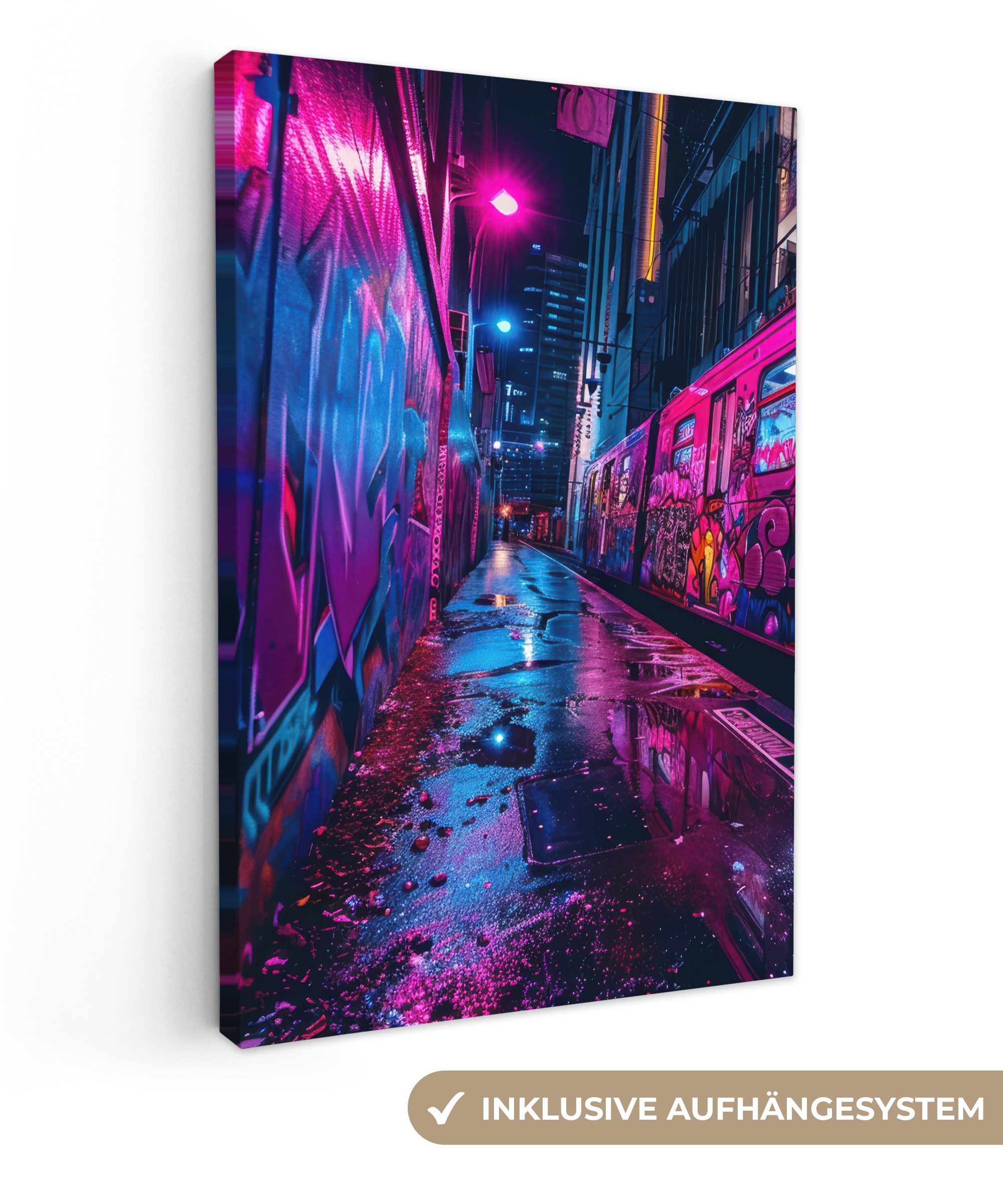 OneMillionCanvasses® Leinwandbild Stadt - Neon - Nacht - Rosa - Graffiti, F günstig online kaufen