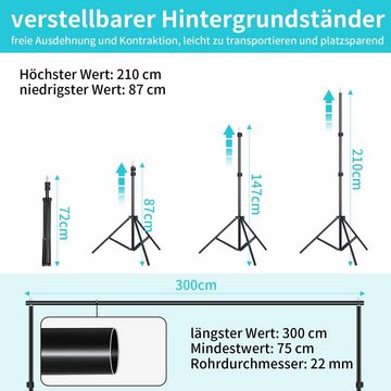 TLGREEN Hintergrundsystem Fotohintergrund Ständer, Verstellbarer Hintergrundsystem, 2.1×3m,Höhenverstellbar mit Hintergrundclip und Sandsack