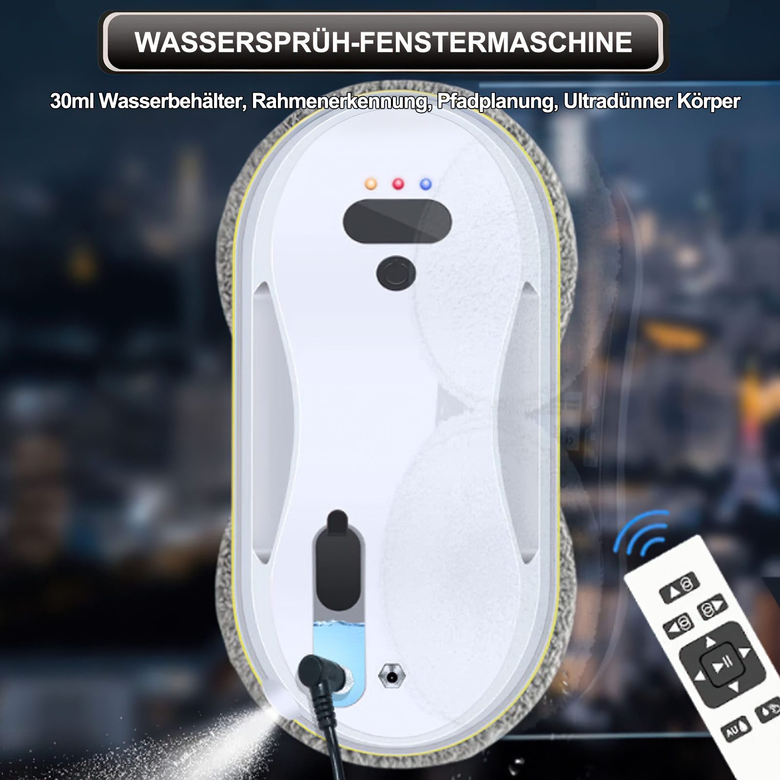 MOPUEA Fensterputzroboter Intelligenter Fensterputzer Fenstersauger mit Fernbedienung, (mit 30ml Water Tank) USV-Stromausfallschut Fensterreiniger Roboter Starker Saugkraft 2800Pa