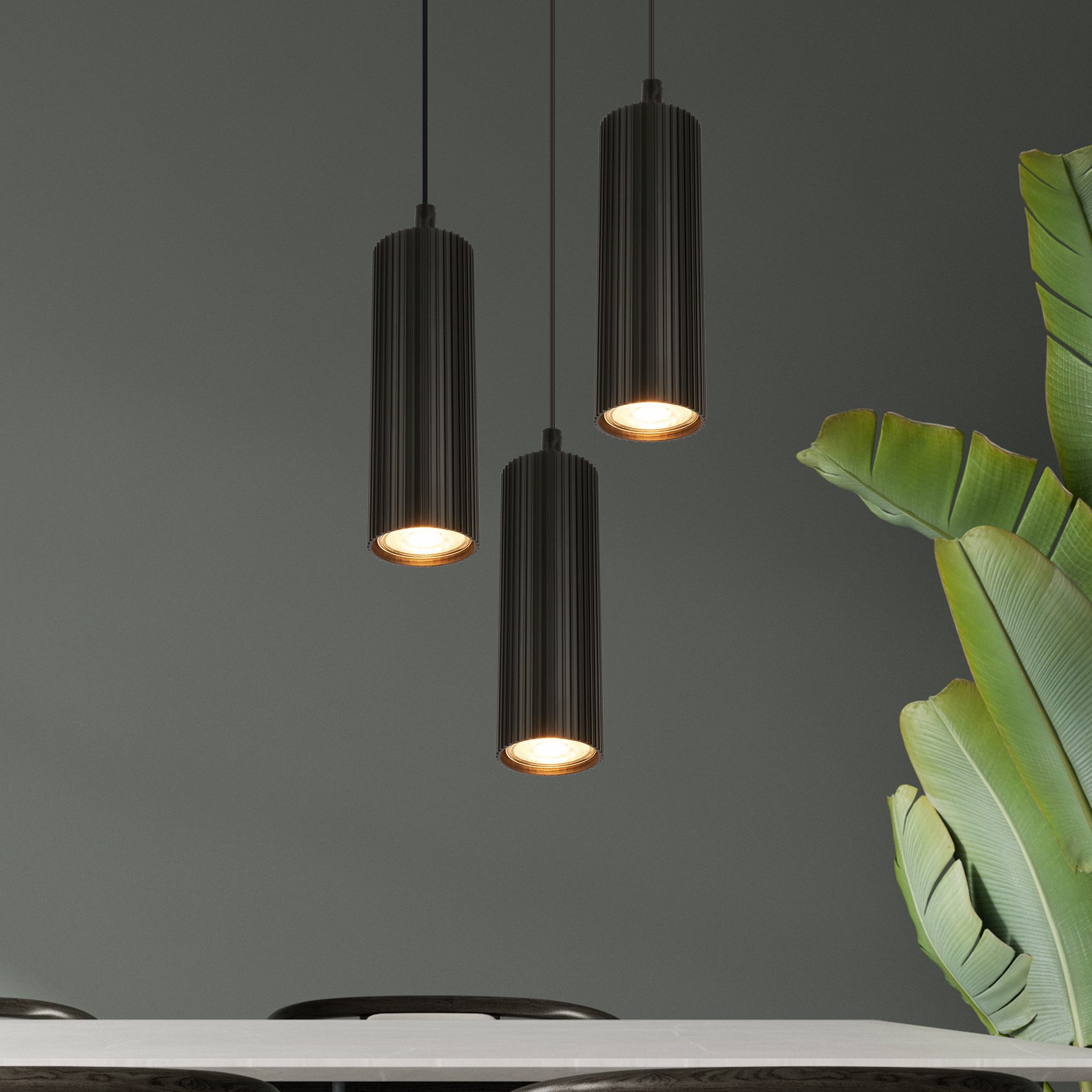 Briloner Leuchten LED Pendelleuchte Hängelampe Höhenverstellbar GU10 Riffle-Optik, 3-Flammig, ohne Leuchtmittel, Abhängig vom Leuchtmittel, 20x120 cm, Esszimmer, Esstisch, Wohnzimmer