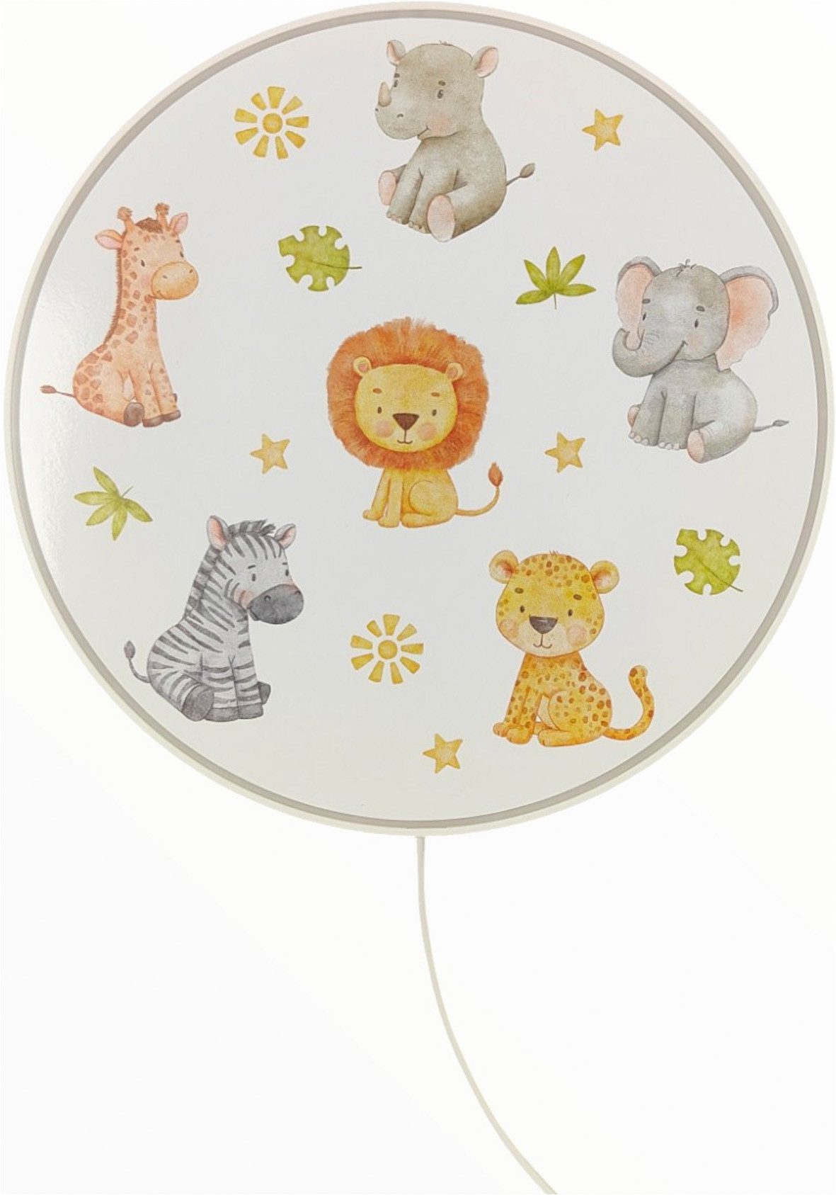 niermann Wandleuchte Kinderlampe mit Motiv "Little Safari", Kinderzimmer, ohne Leuchtmittel, bruchsicheres Gehäuse, Schalter im Anschlusskabel, Made in Germany