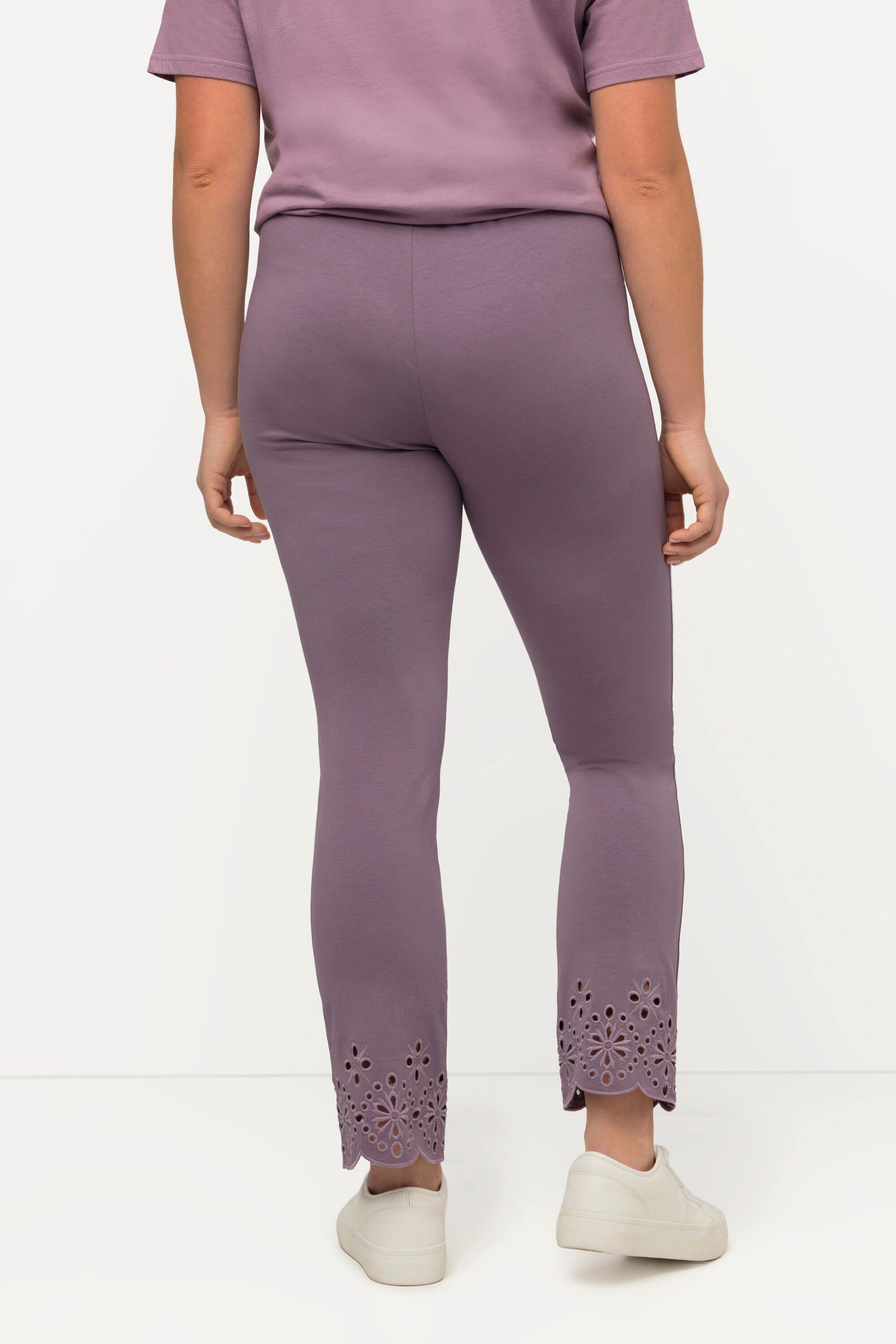 grau Popken Biobaumwolle Ulla Lederimitathose Stickspitze Jersey-Leggings