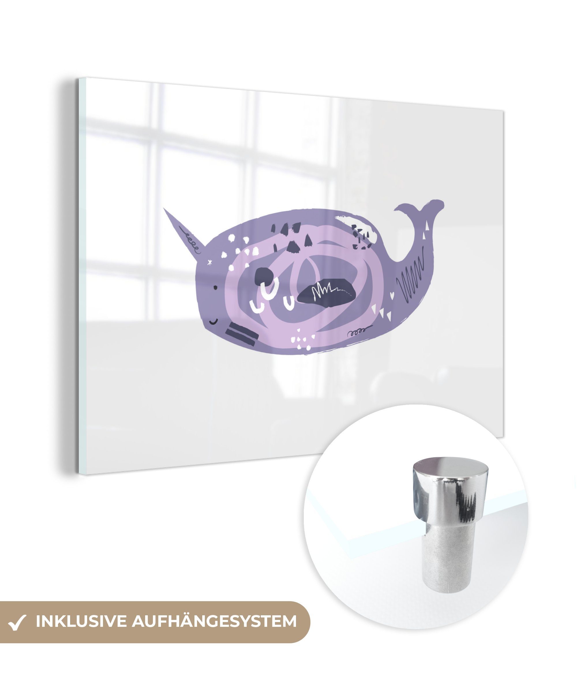 MuchoWow Acrylglasbild Fische - Tiere Aquarell, - Acrylglasbilder St), - Wohnzimmer (1 Schlafzimmer Lila &